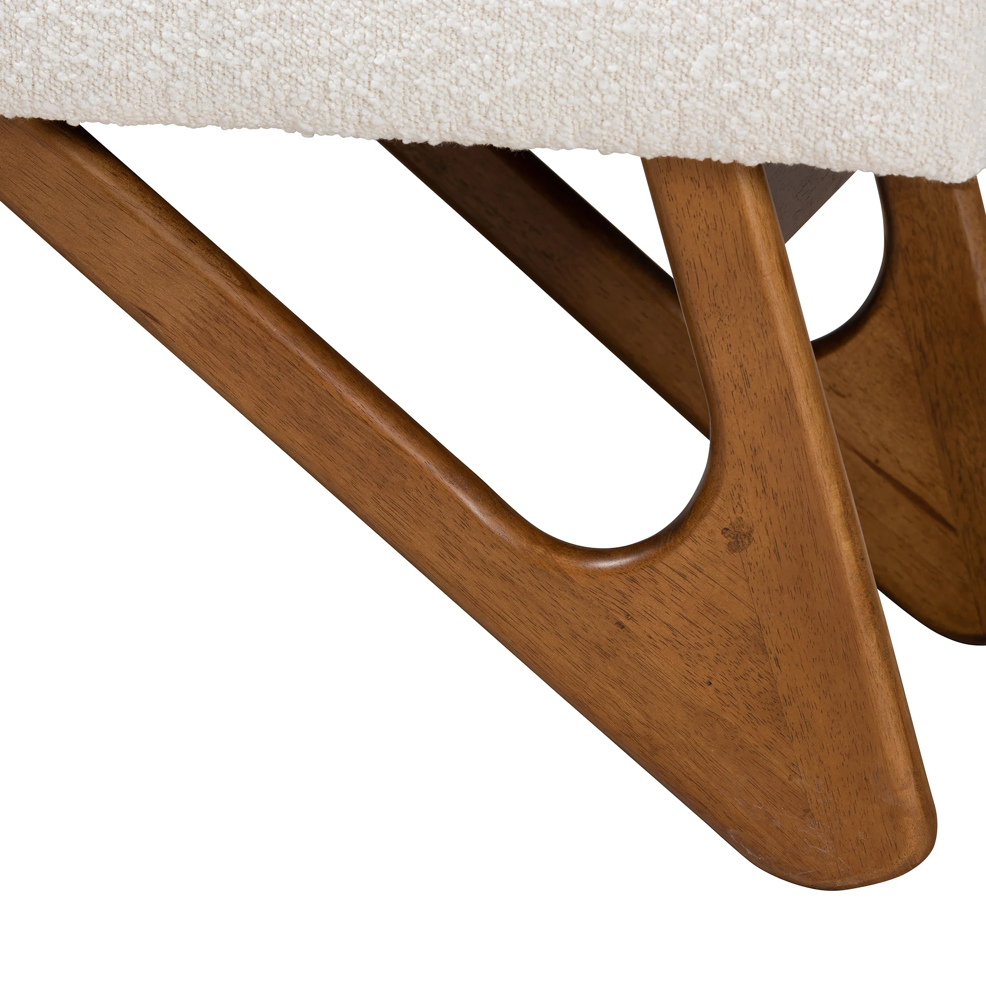 Baxton Studio Rika Japandi Cream Boucle Fabric and Walnut Brown Finished Wood Bench - Image 5