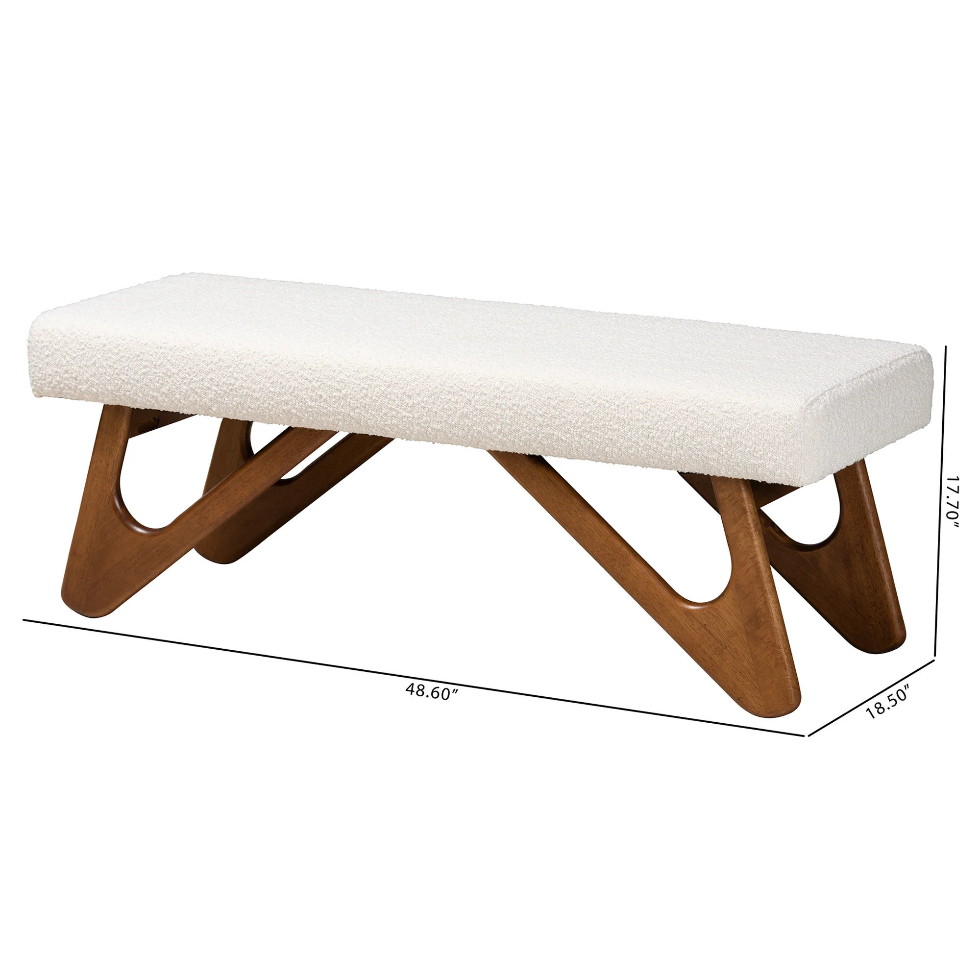 Baxton Studio Rika Japandi Cream Boucle Fabric and Walnut Brown Finished Wood Bench - Image 8