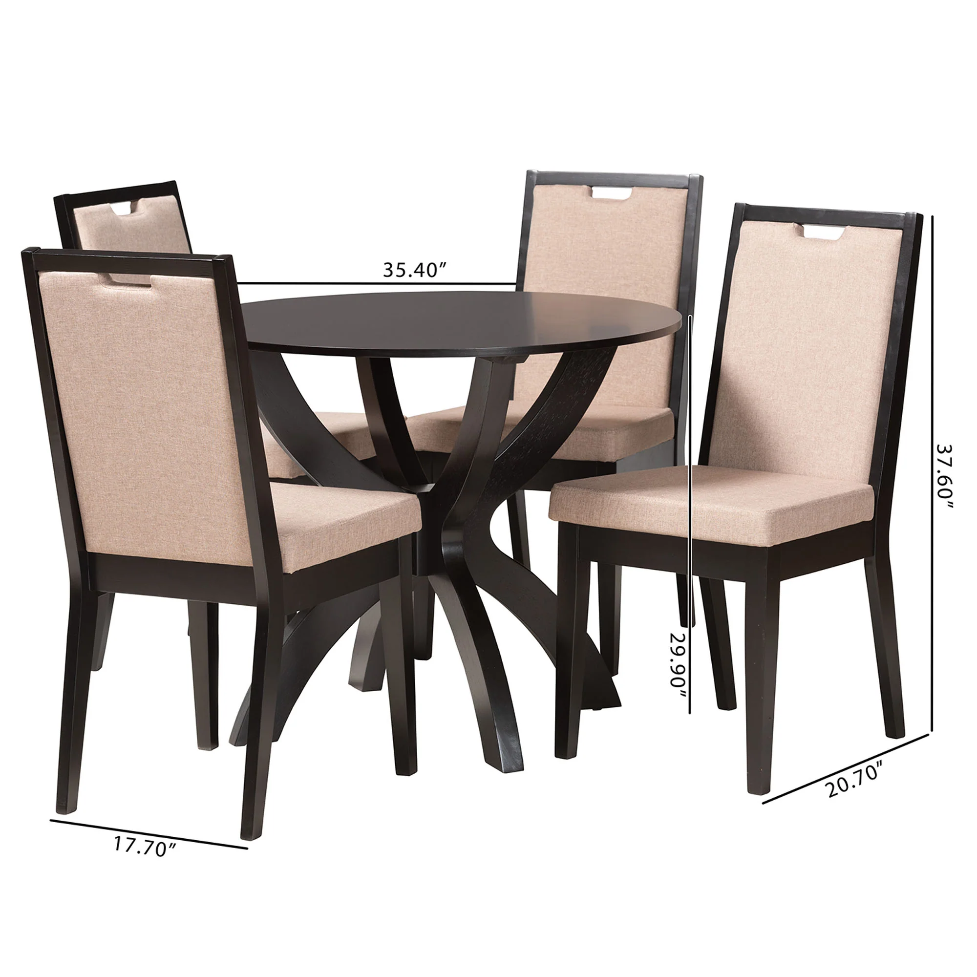 Baxton Studio Rika Modern Sand Fabric and Dark Brown Finished Wood 5-Piece Dining Set - Image 10