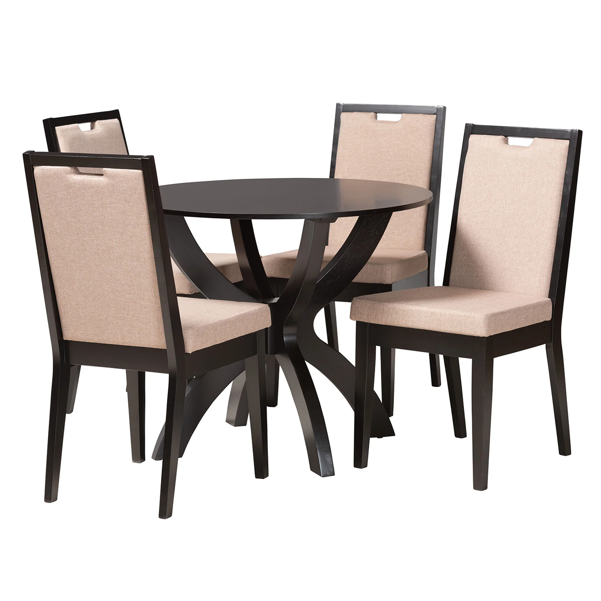 Baxton Studio Rika Modern Sand Fabric and Dark Brown Finished Wood 5-Piece Dining Set - Image 2