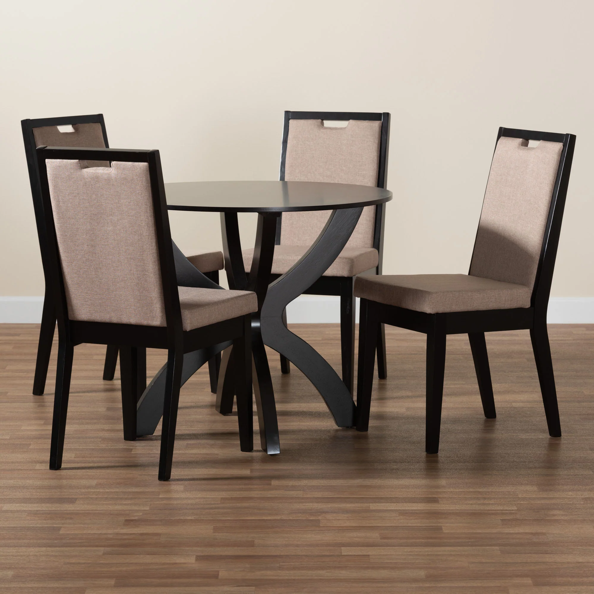 Baxton Studio Rika Modern Sand Fabric and Dark Brown Finished Wood 5-Piece Dining Set - Image 9
