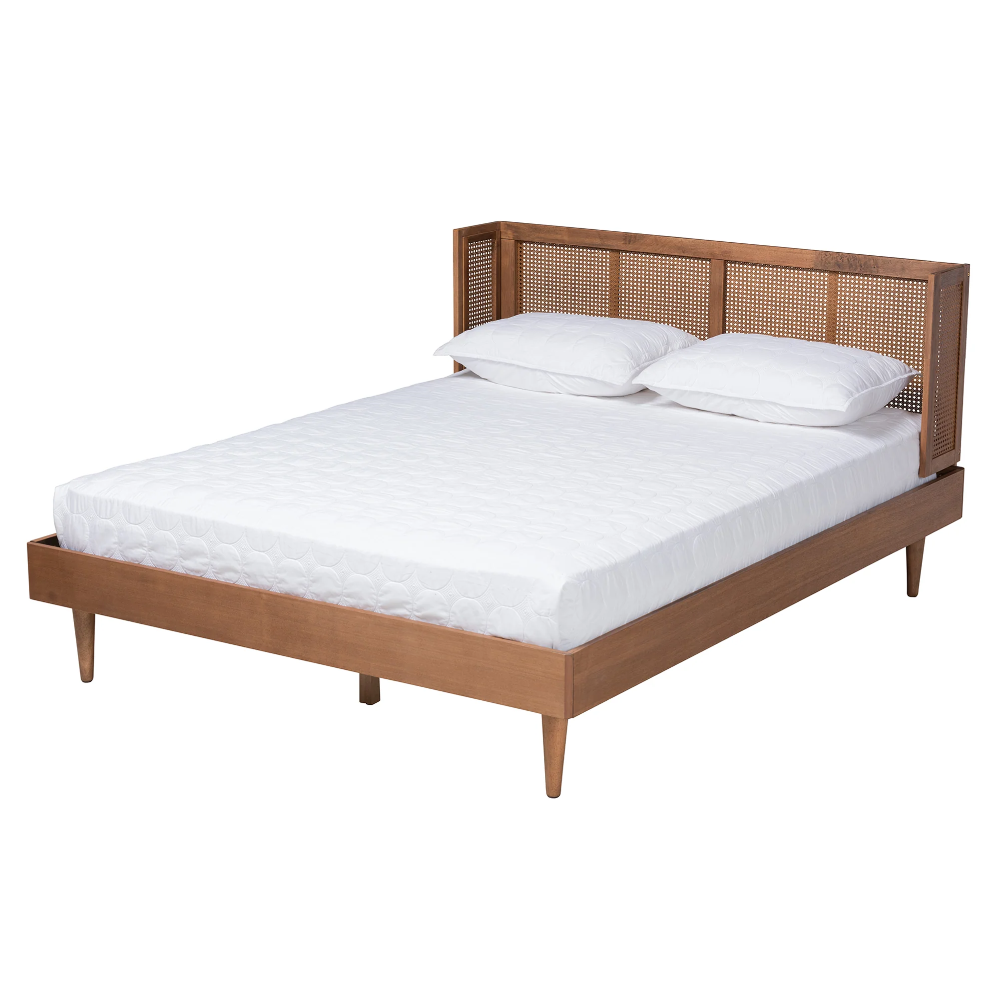 Baxton Studio Rina Mid-Century Modern Ash Walnut Finished Wood 3-Piece Full Size Bedroom Set with Synthetic Rattan - Image 4
