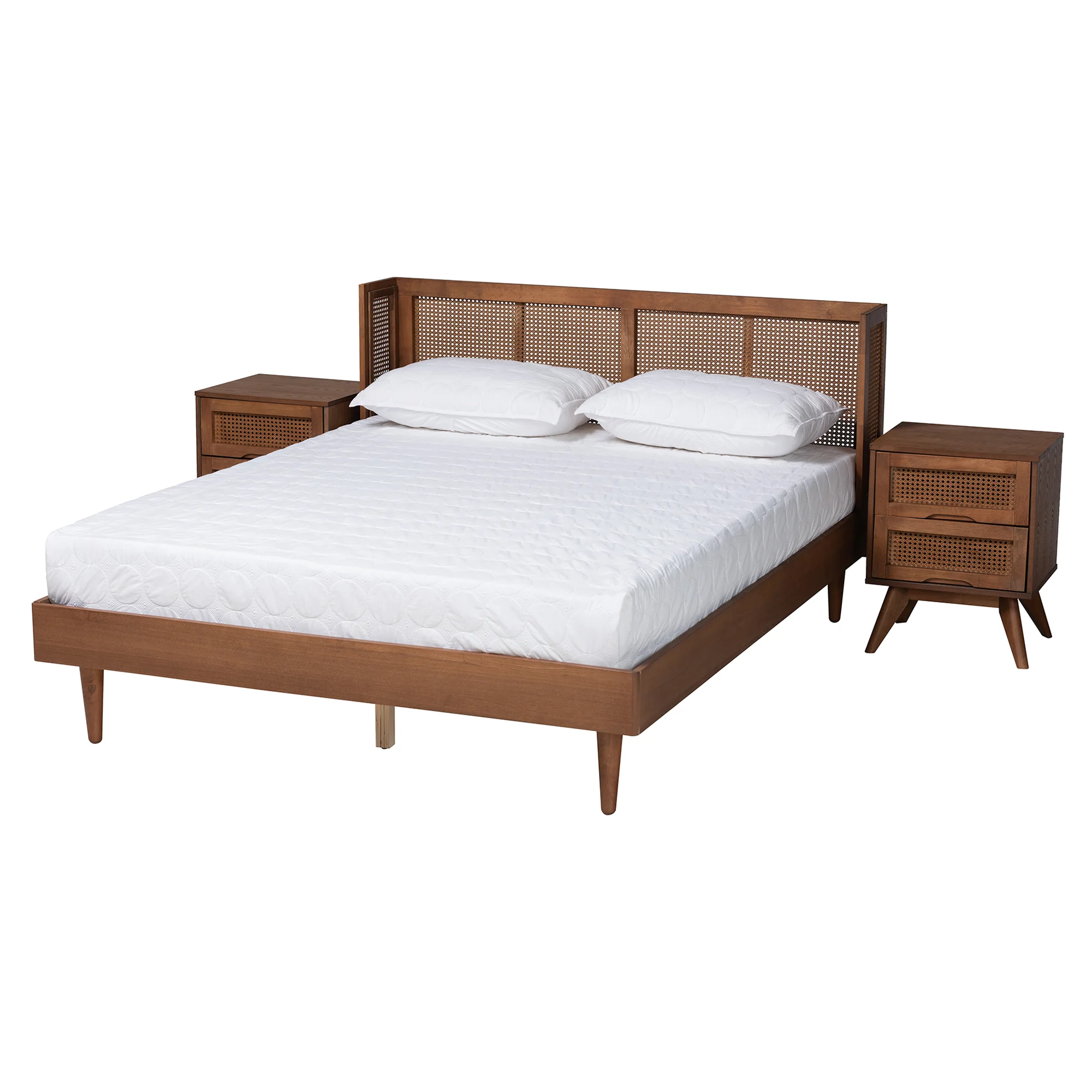 Baxton Studio Rina Mid-Century Modern Ash Walnut Finished Wood 3-Piece Queen Size Bedroom Set with Synthetic Rattan - Image 5
