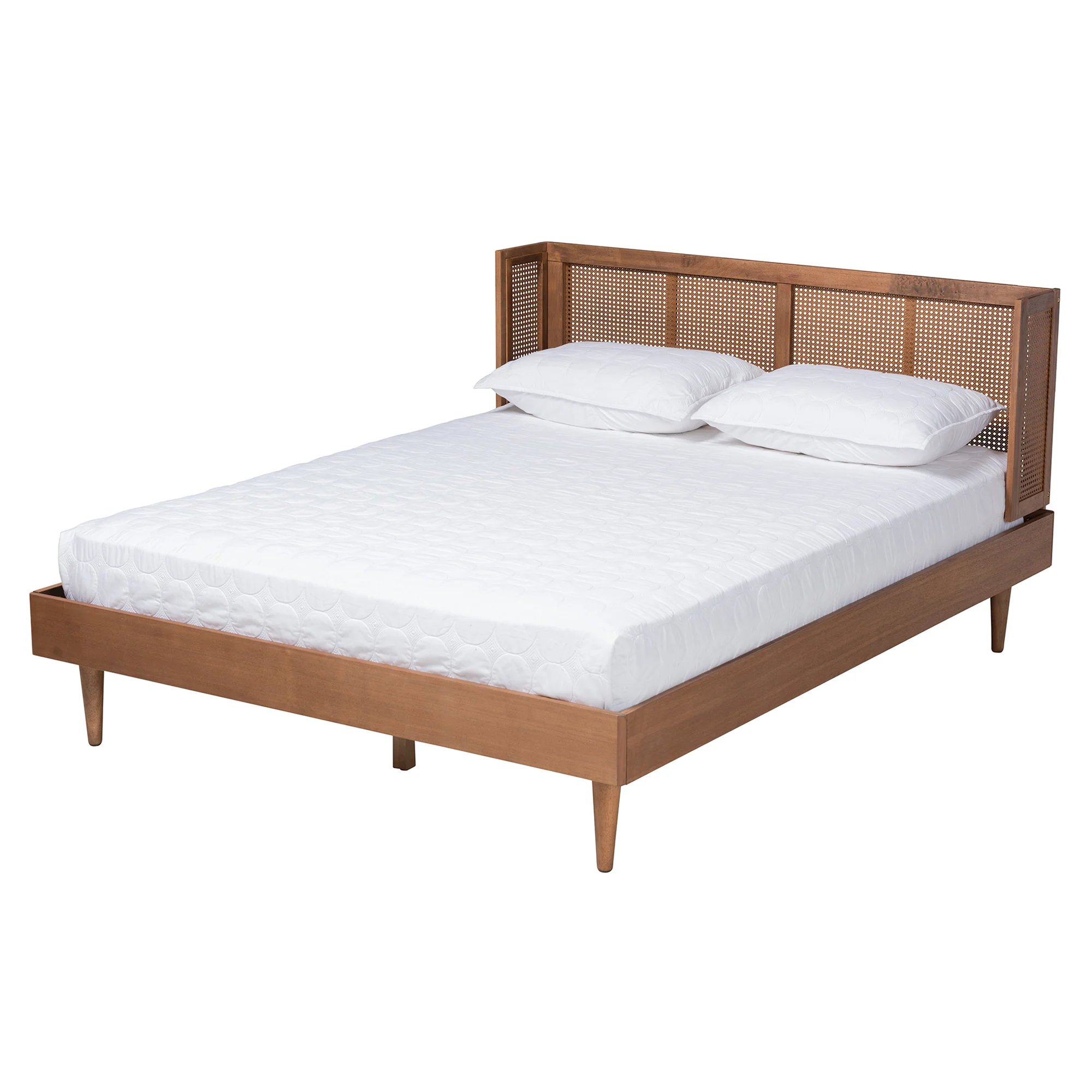Baxton Studio Rina Mid-Century Modern Ash Walnut Finished Wood 4-Piece Full Size Bedroom Set with Synthetic Rattan - Image 4