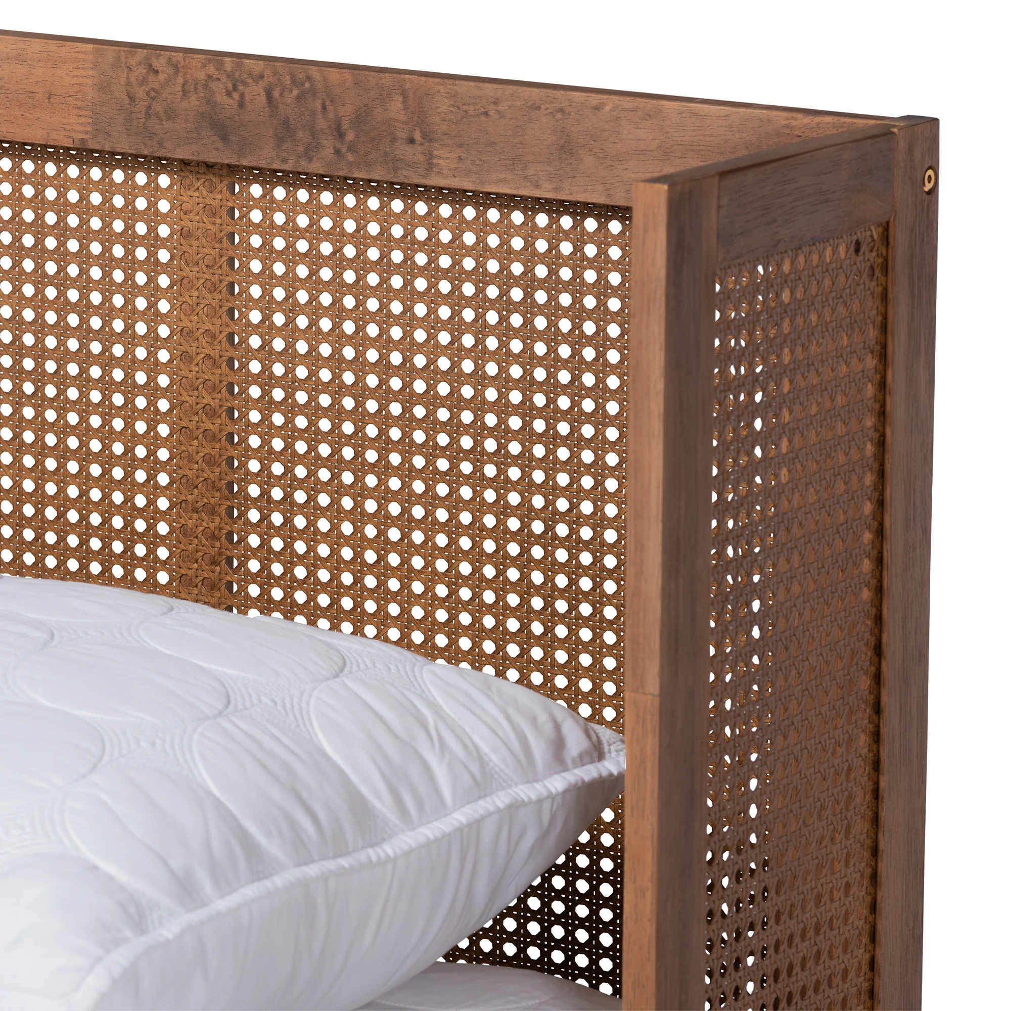 Baxton Studio Rina Mid-Century Modern Ash Walnut Finished Wood 4-Piece King Size Bedroom Set with Synthetic Rattan - Image 11