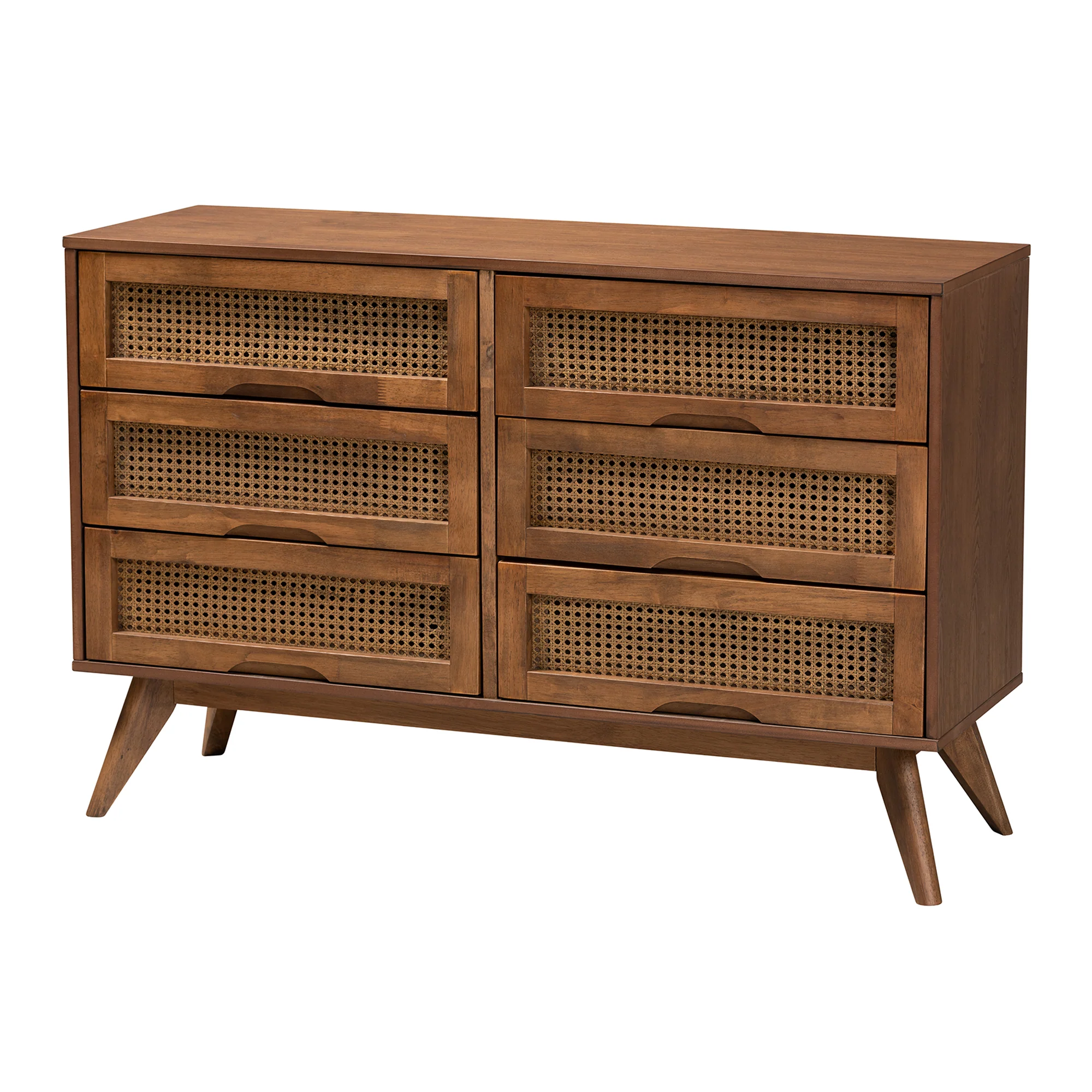 Baxton Studio Rina Mid-Century Modern Ash Walnut Finished Wood 4-Piece King Size Bedroom Set with Synthetic Rattan - Image 6