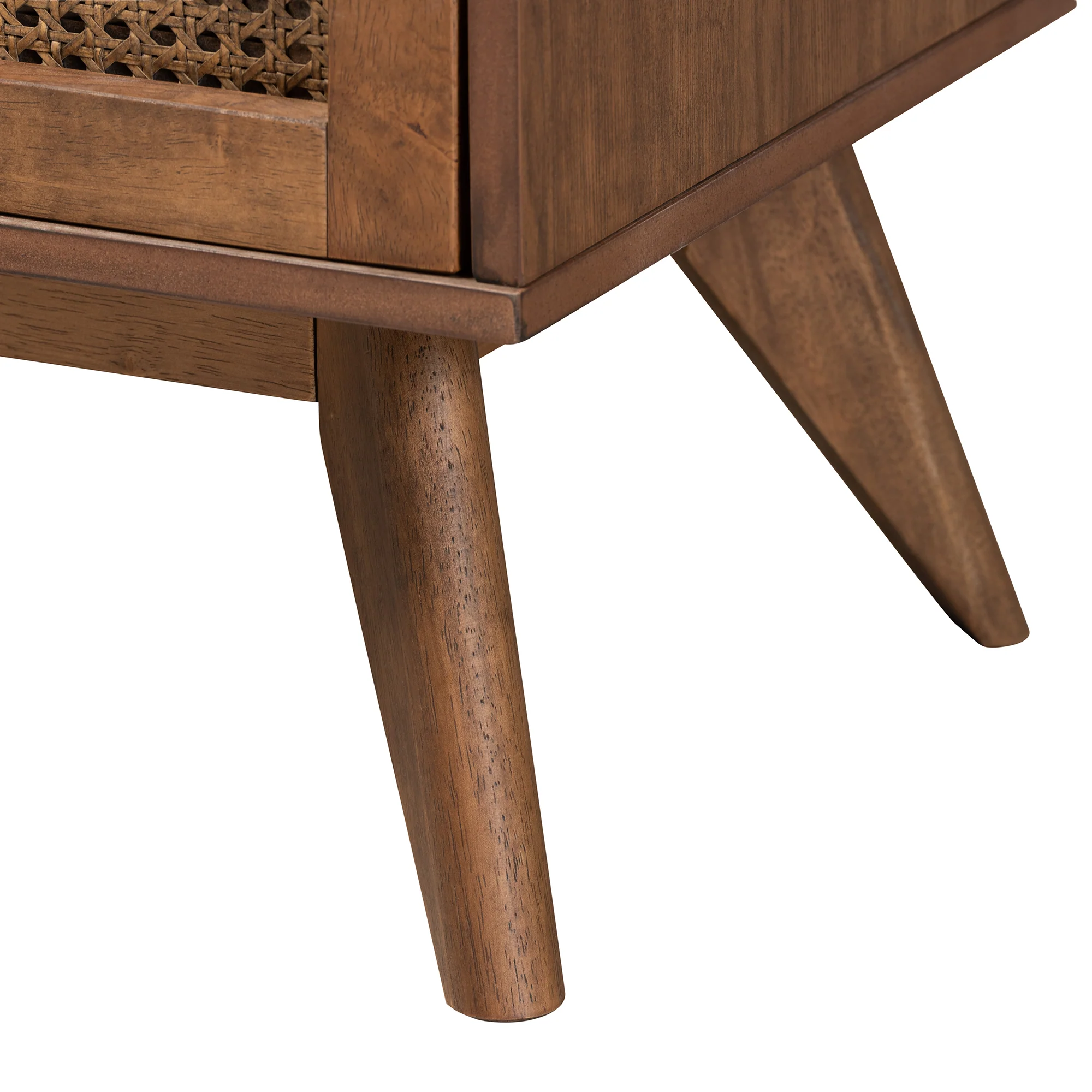 Baxton Studio Rina Mid-Century Modern Ash Walnut Finished Wood 4-Piece Queen Size Bedroom Set with Synthetic Rattan - Image 11