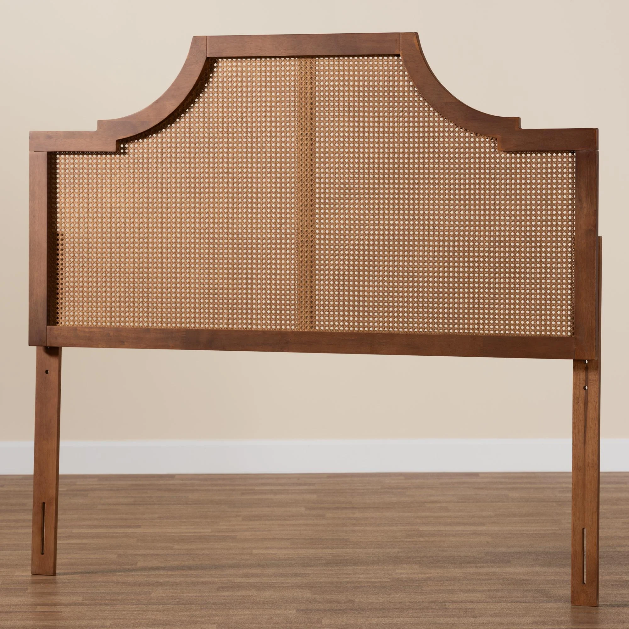 Baxton Studio Risha Mid-Century Modern Ash Walnut Finished Wood and Rattan King Size Headboard - Image 6