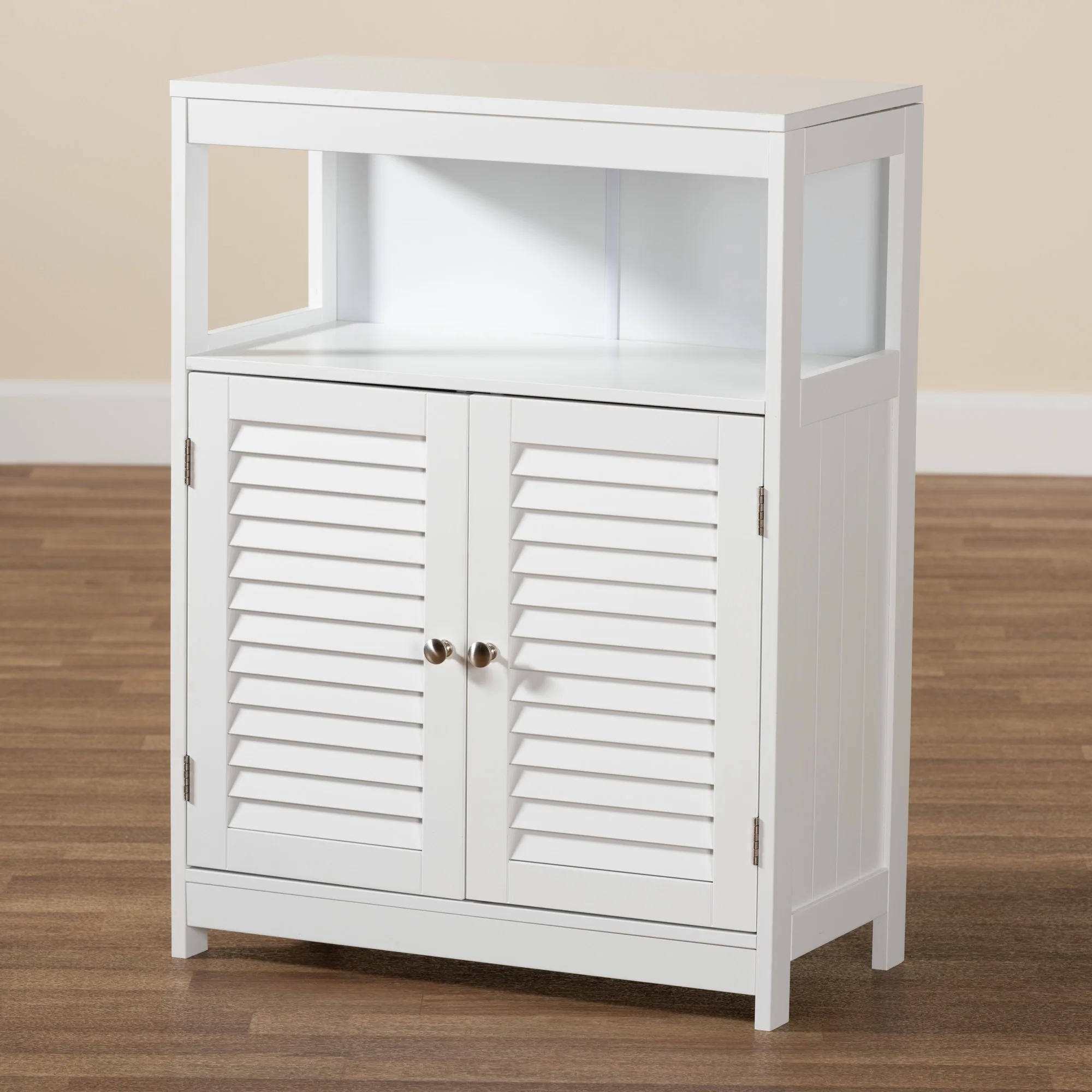 Baxton Studio Rivera Modern and Contemporary White Finished Wood and Silver Metal 2-Door Bathroom Storage Cabinet - Image 2