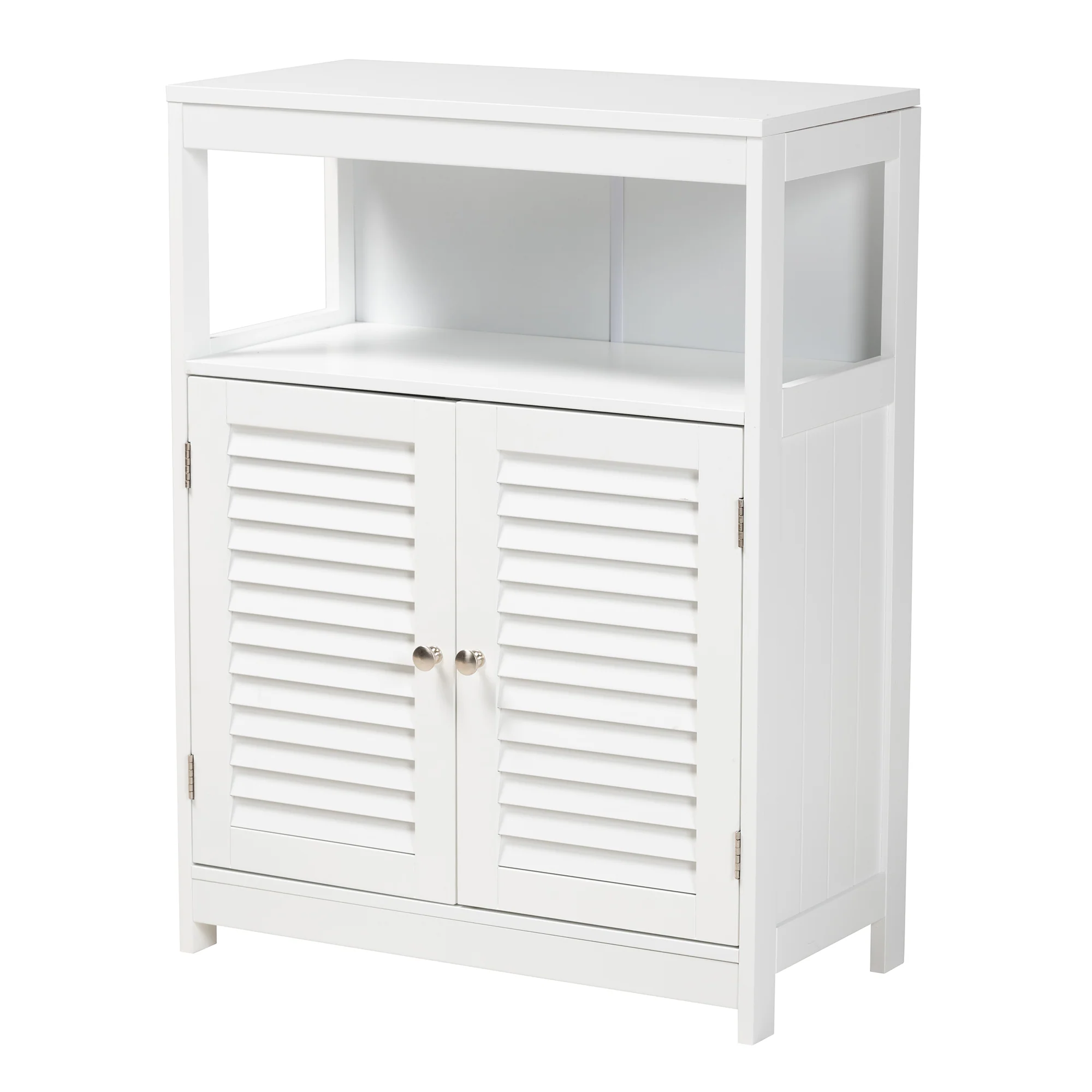 Baxton Studio Rivera Modern and Contemporary White Finished Wood and Silver Metal 2-Door Bathroom Storage Cabinet - Image 4