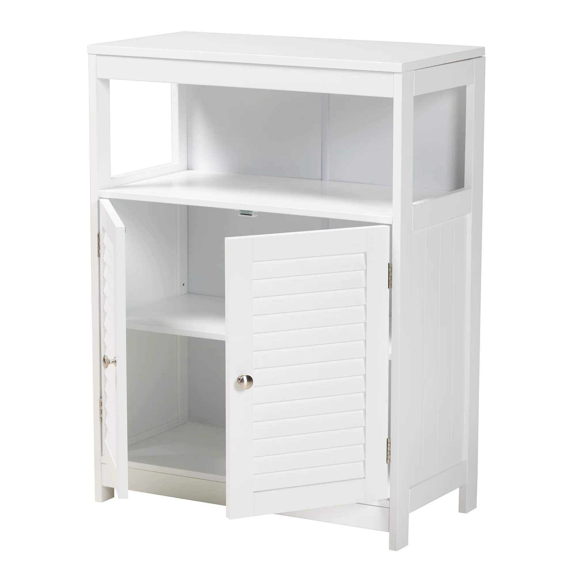 Baxton Studio Rivera Modern and Contemporary White Finished Wood and Silver Metal 2-Door Bathroom Storage Cabinet - Image 5