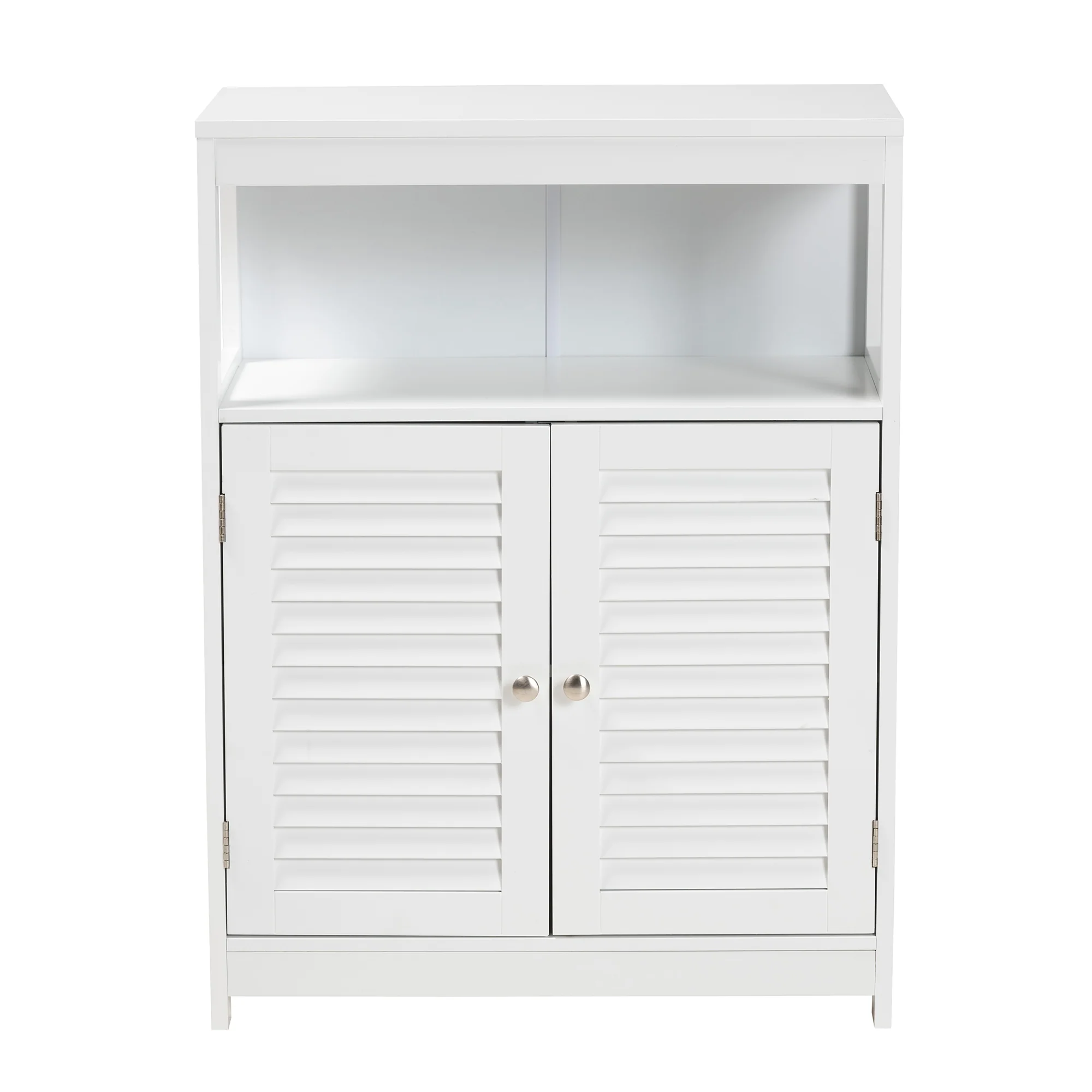Baxton Studio Rivera Modern and Contemporary White Finished Wood and Silver Metal 2-Door Bathroom Storage Cabinet - Image 6