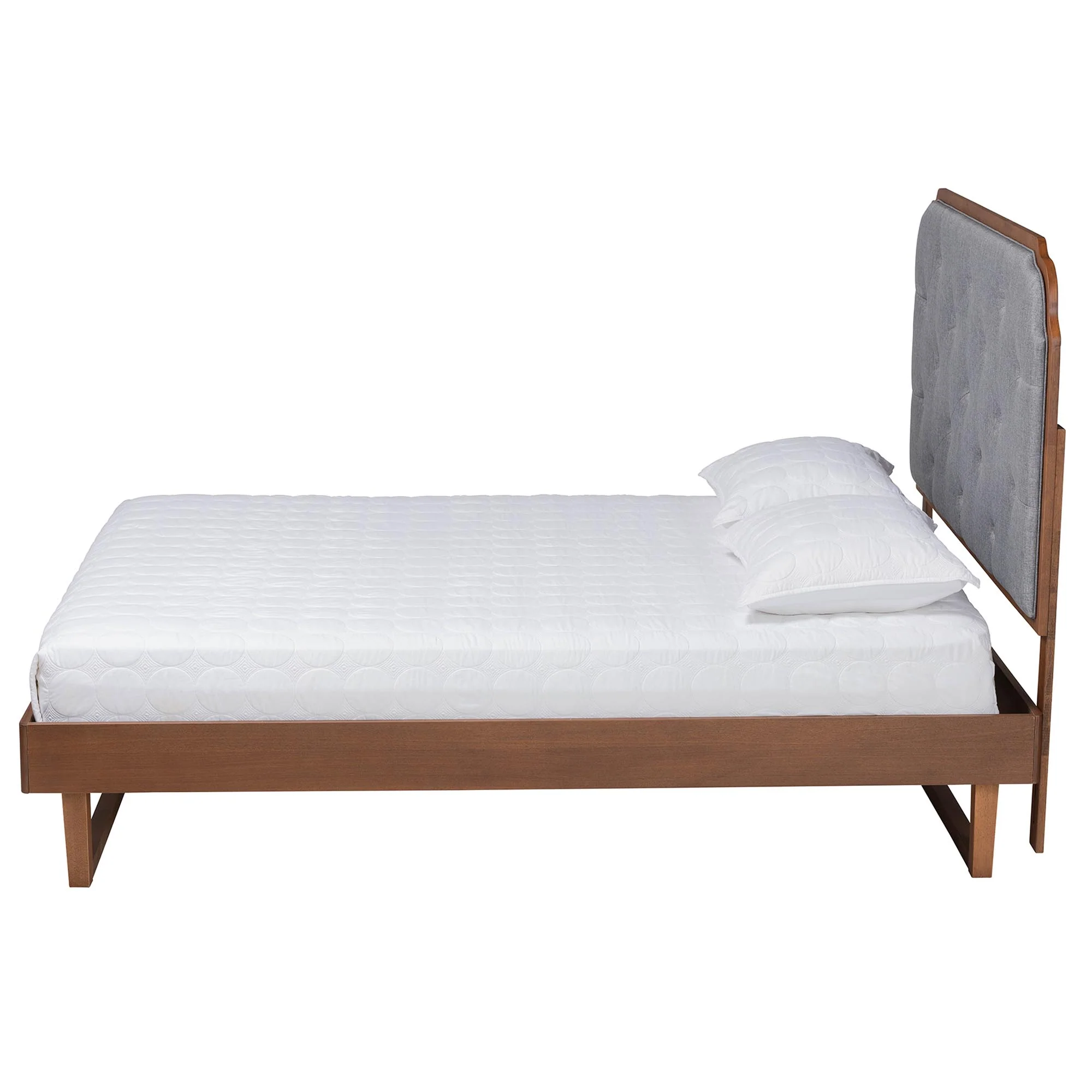 Baxton Studio Roald Mid-Century Modern Grey Fabric and Walnut Brown Wood King Size Platform Bed - Image 7