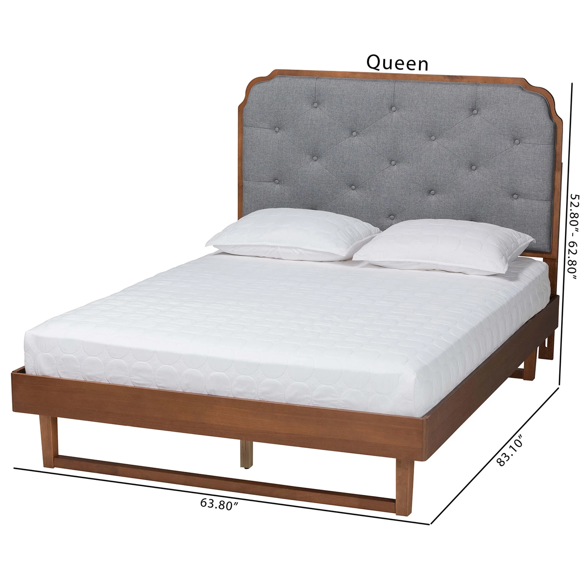 Baxton Studio Roald Mid-Century Modern Grey Fabric and Walnut Brown Wood Queen Size Platform Bed - Image 3