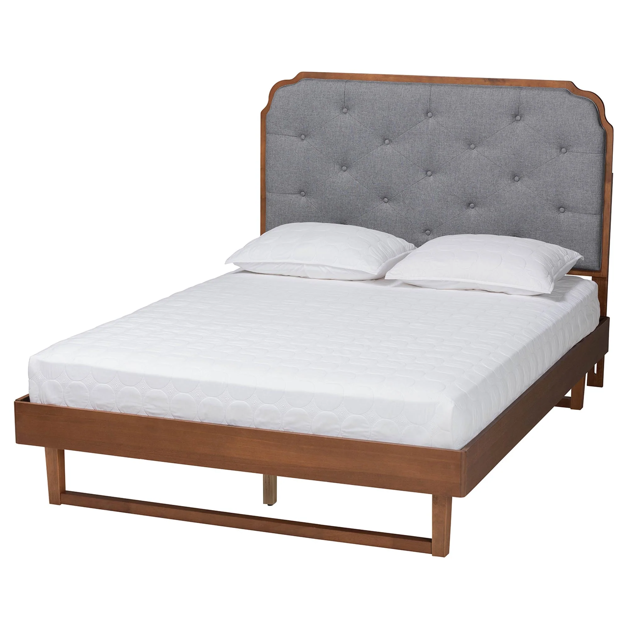 Baxton Studio Roald Mid-Century Modern Grey Fabric and Walnut Brown Wood Queen Size Platform Bed - Image 6