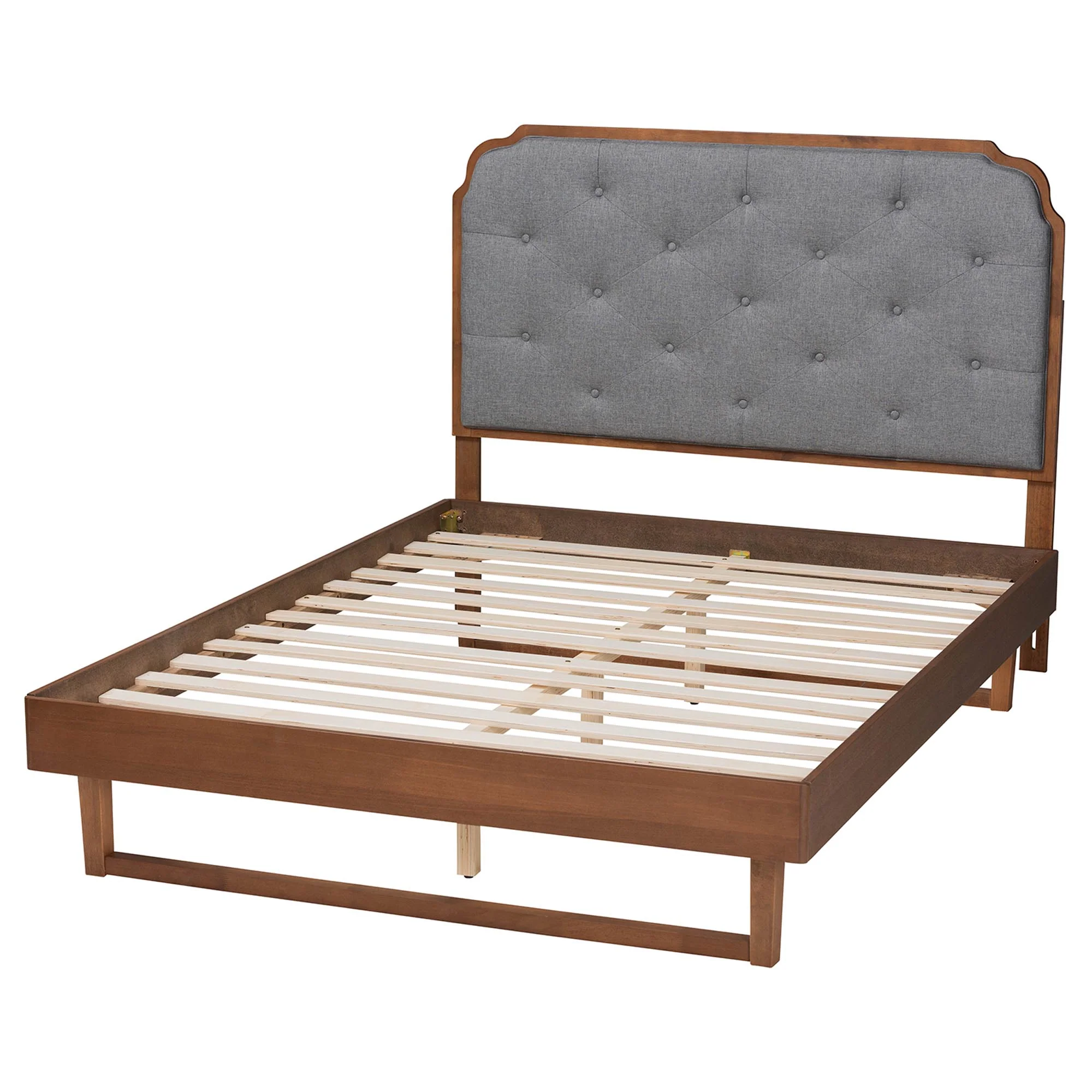 Baxton Studio Roald Mid-Century Modern Grey Fabric and Walnut Brown Wood Queen Size Platform Bed - Image 8