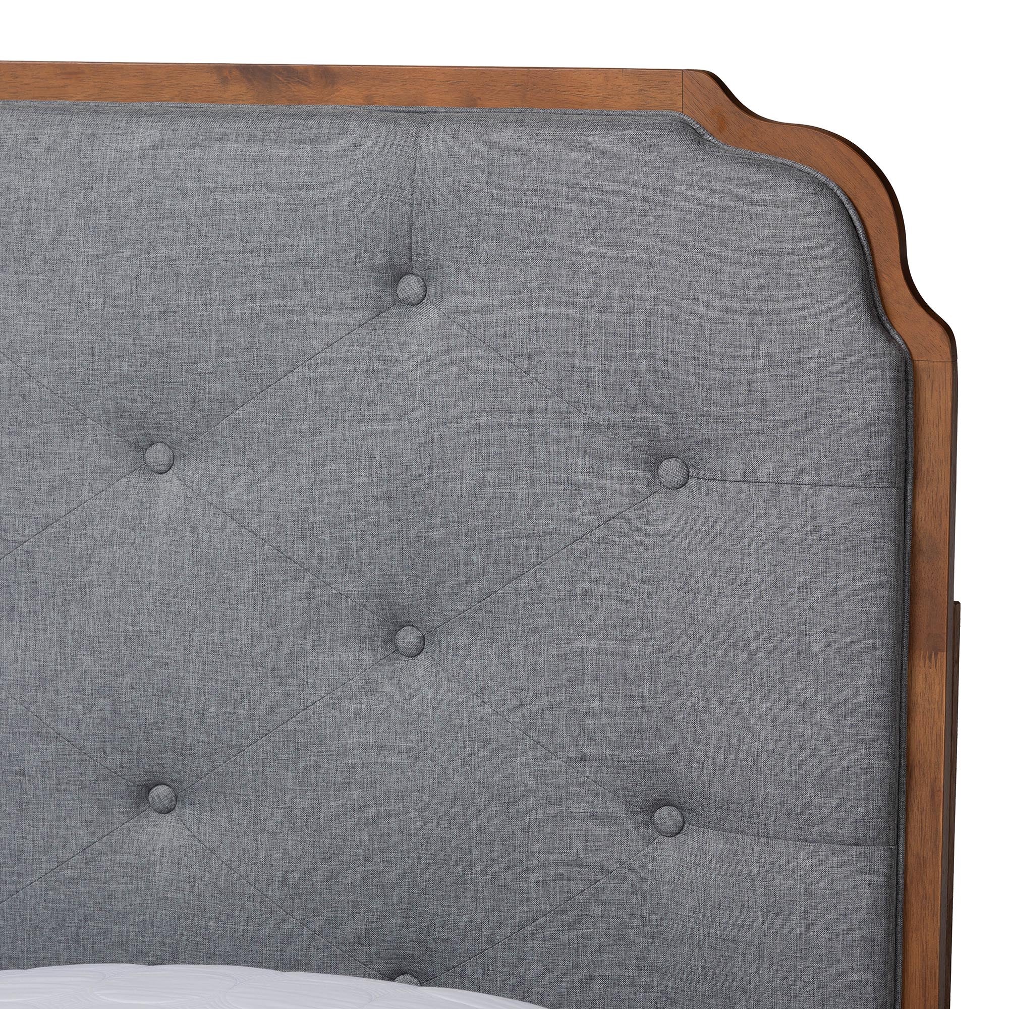 Baxton Studio Roald Mid-Century Modern Grey Fabric and Walnut Brown Wood Queen Size Platform Bed - Image 9