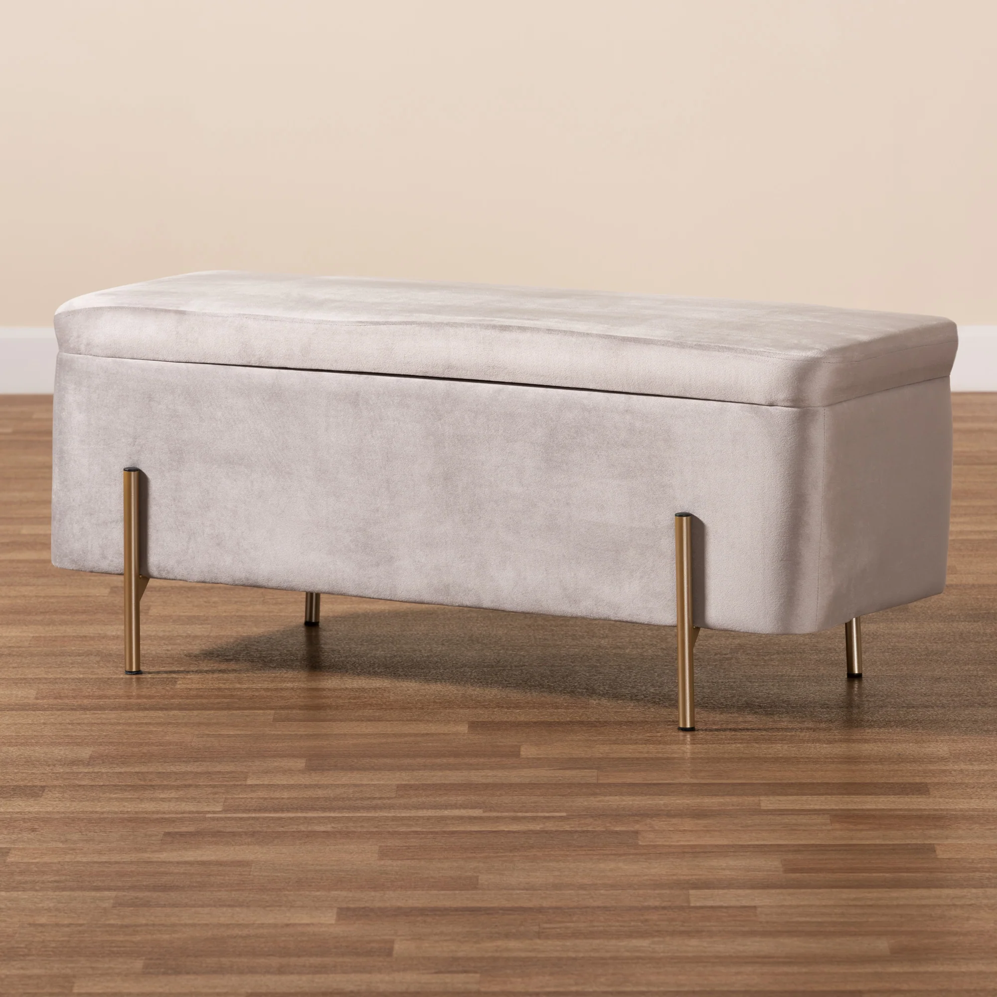 Baxton Studio Rockwell Contemporary Glam and Luxe Grey Velvet Fabric Upholstered and Gold Finished Metal Storage Bench - Image 10