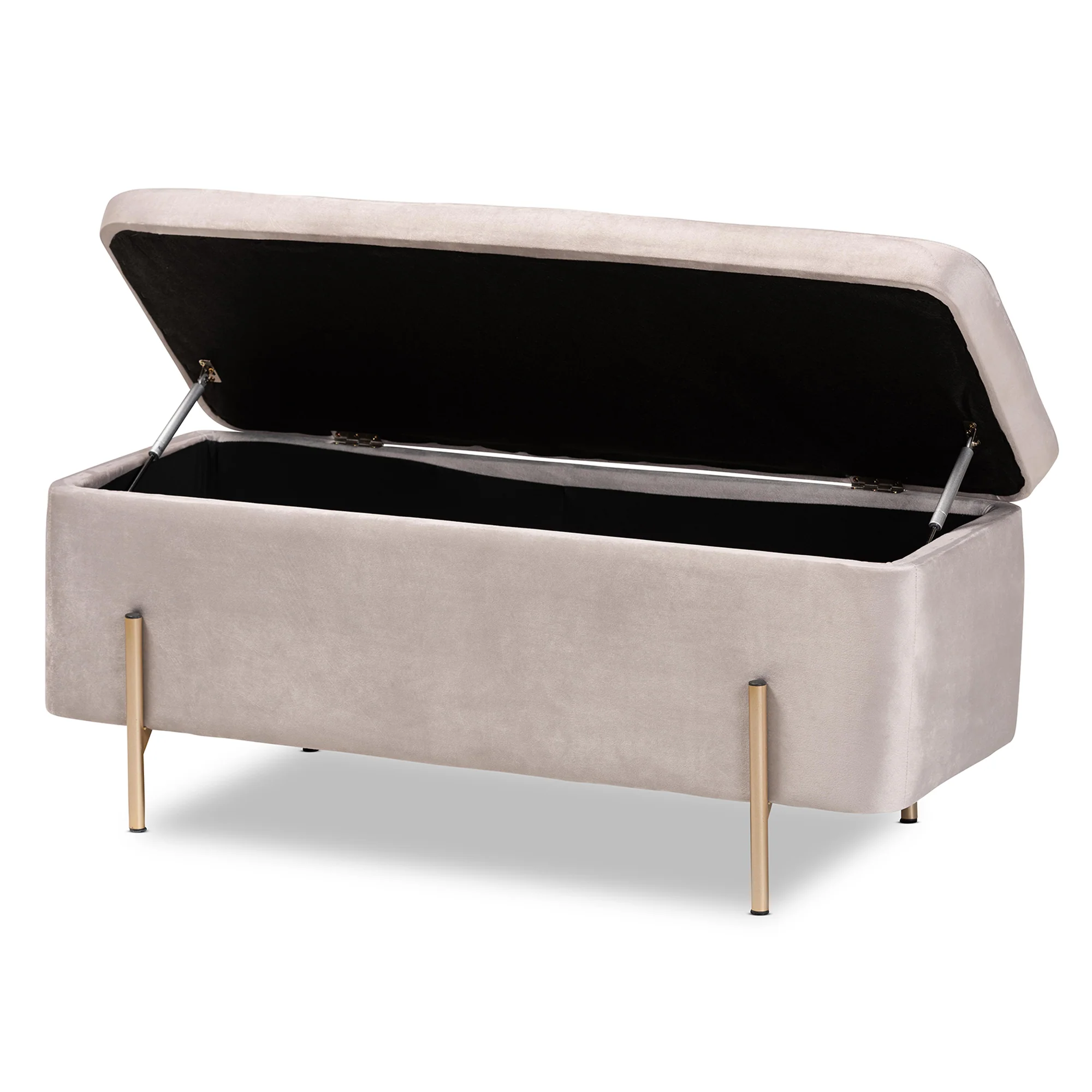 Baxton Studio Rockwell Contemporary Glam and Luxe Grey Velvet Fabric Upholstered and Gold Finished Metal Storage Bench - Image 3