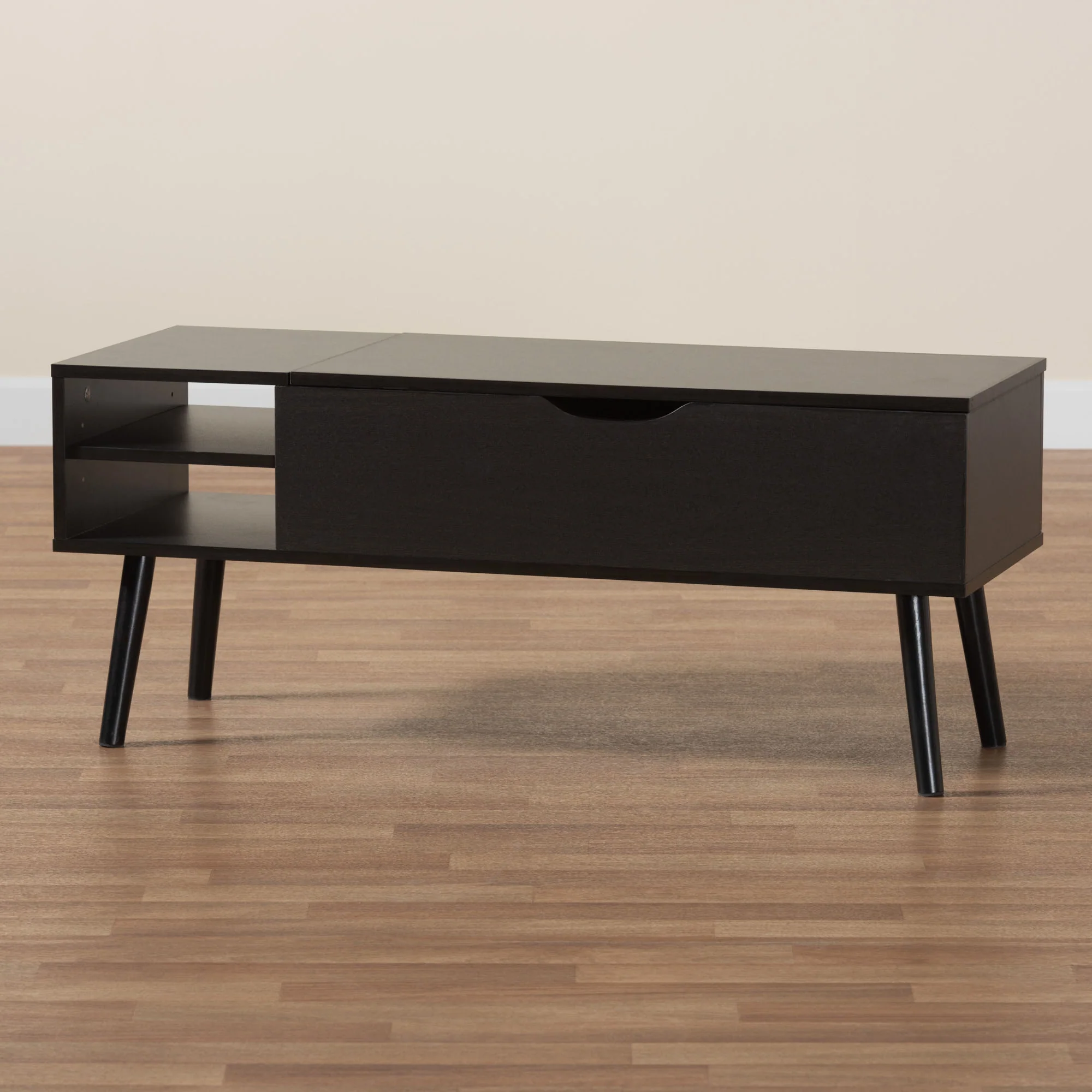 Baxton Studio Roden Modern Two-Tone Black and Espresso Brown Finished Wood Coffee Table with Lift-Top Storage Compartment - Image 10