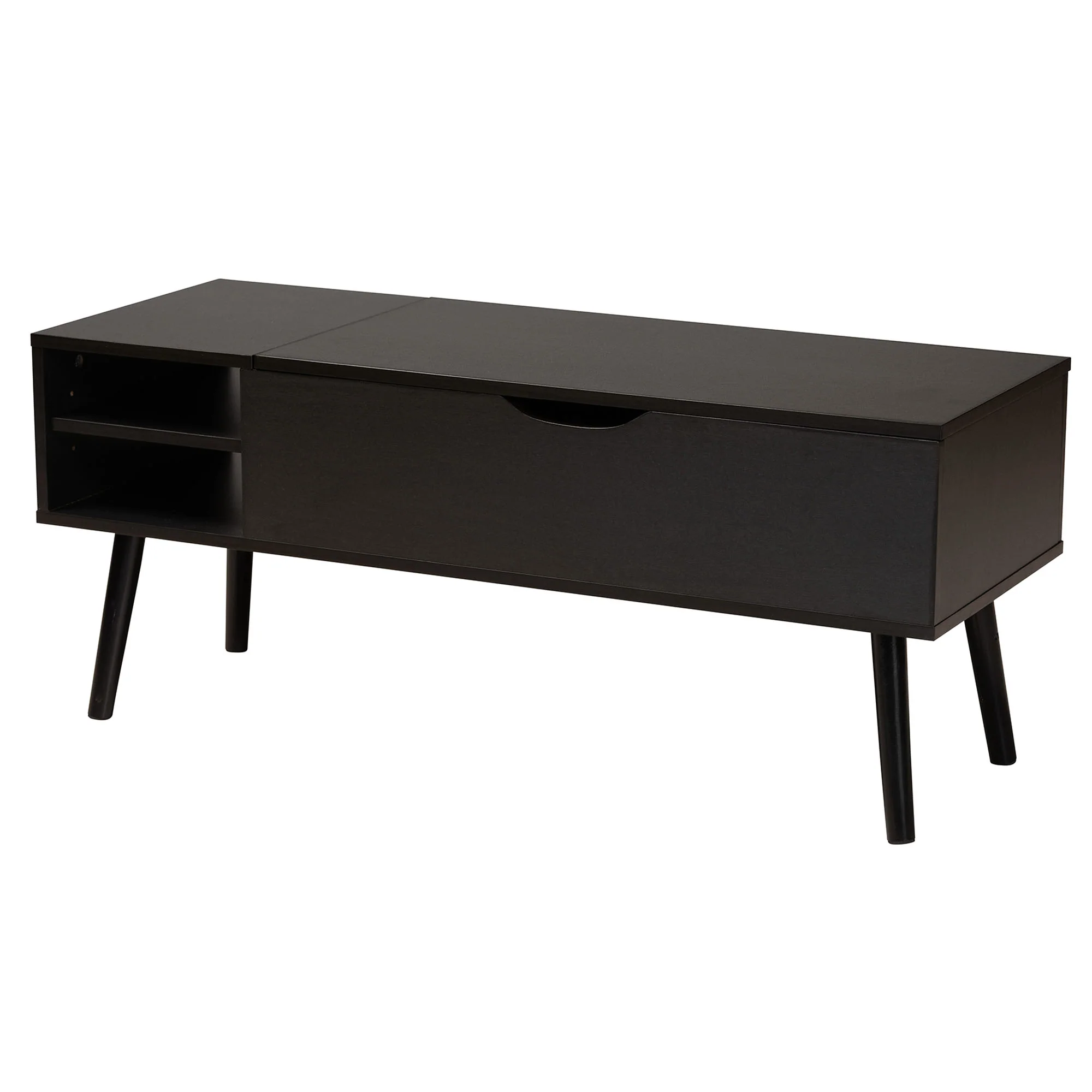 Baxton Studio Roden Modern Two-Tone Black and Espresso Brown Finished Wood Coffee Table with Lift-Top Storage Compartment - Image 2