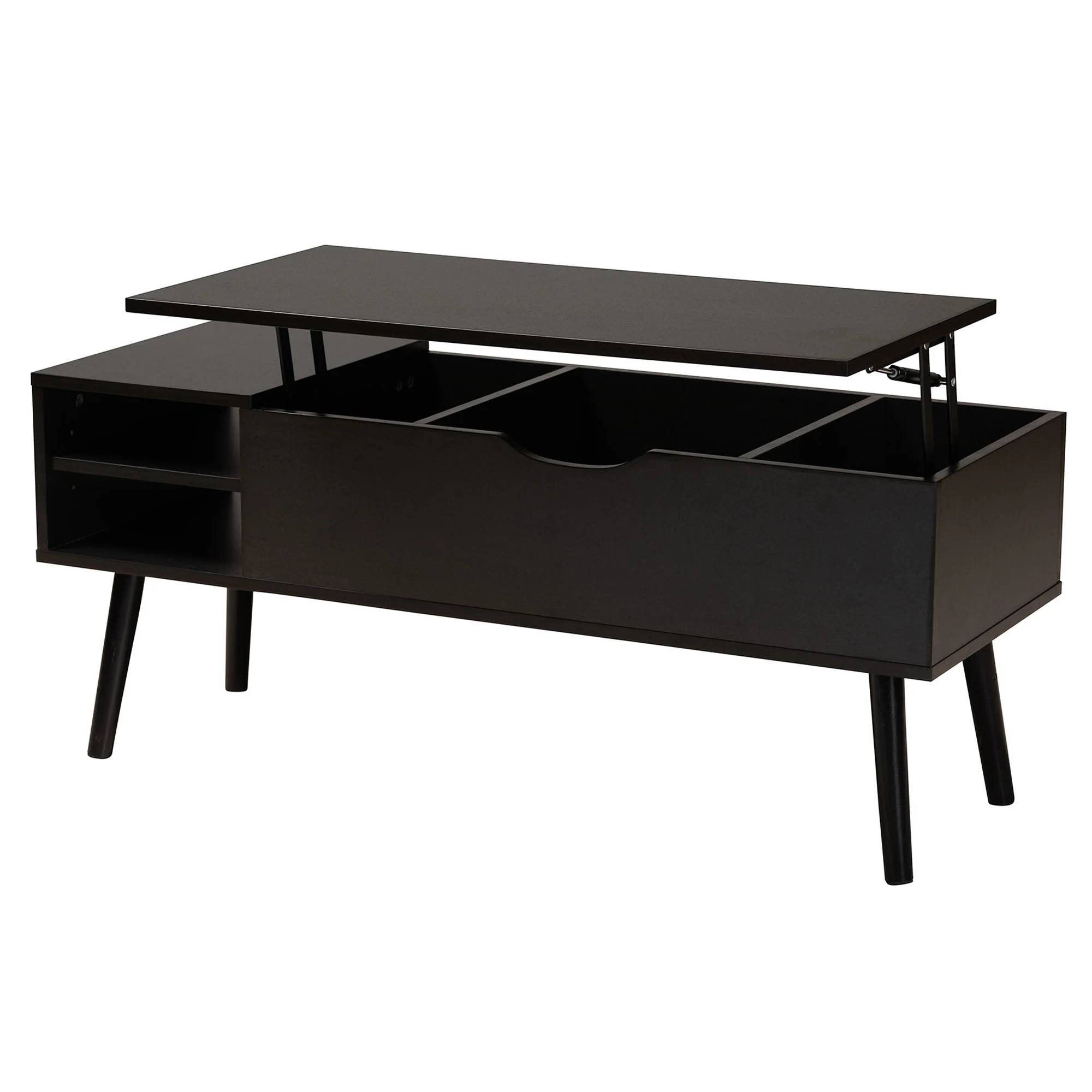 Baxton Studio Roden Modern Two-Tone Black and Espresso Brown Finished Wood Coffee Table with Lift-Top Storage Compartment - Image 3