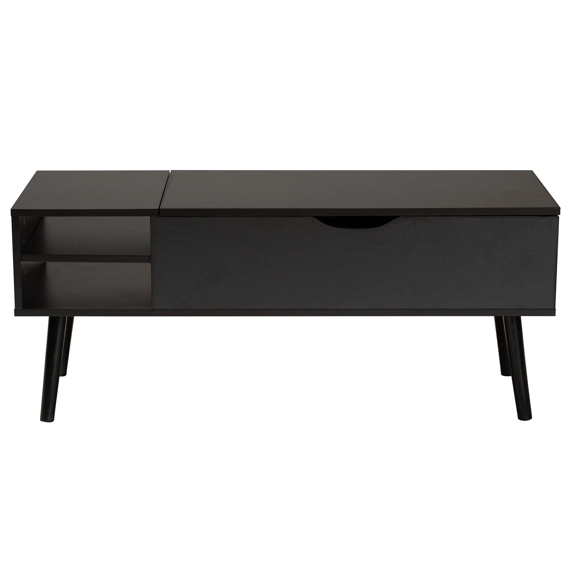 Baxton Studio Roden Modern Two-Tone Black and Espresso Brown Finished Wood Coffee Table with Lift-Top Storage Compartment - Image 4