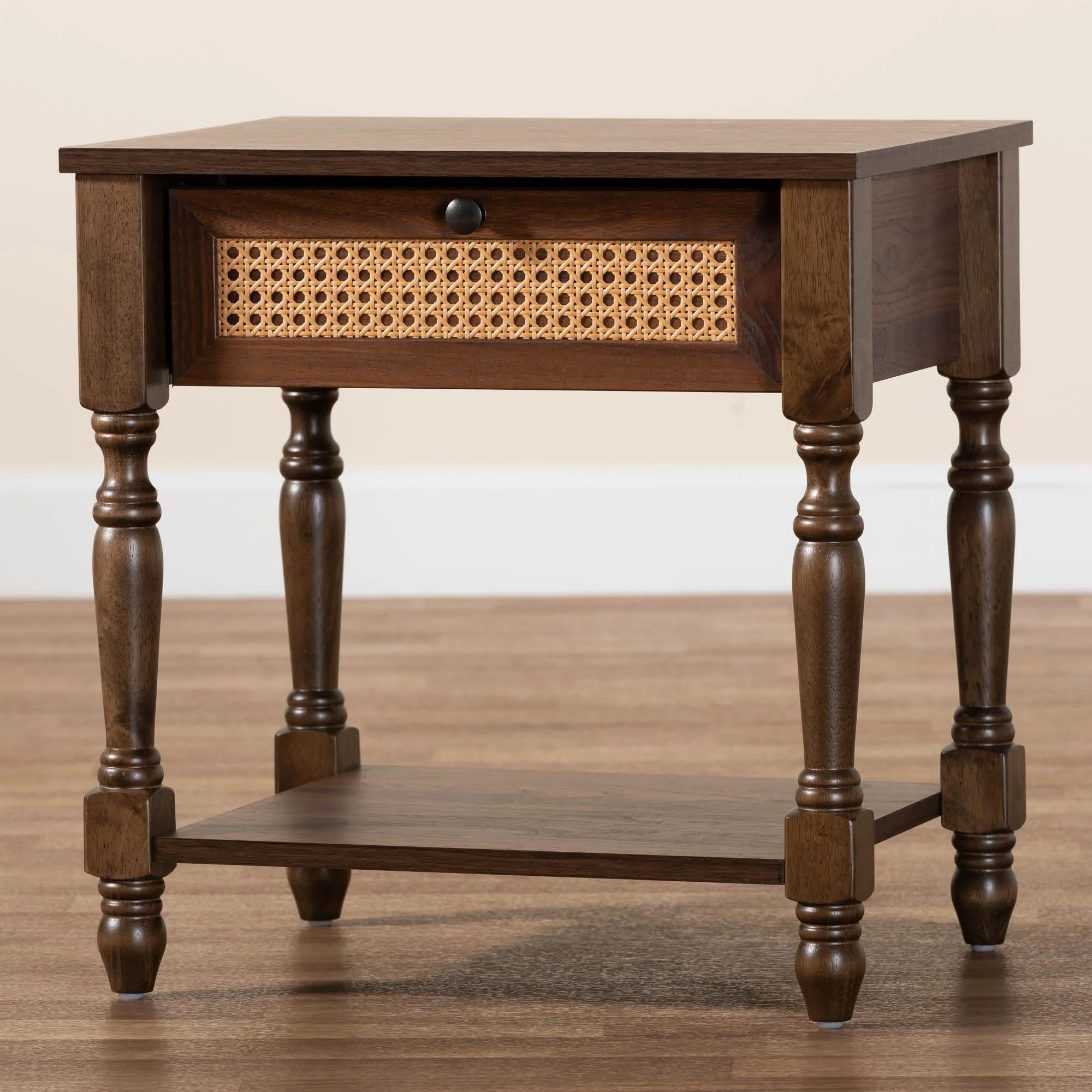 Baxton Studio Roden Transitional Dark Brown Nightstand with Rattan - Image 3