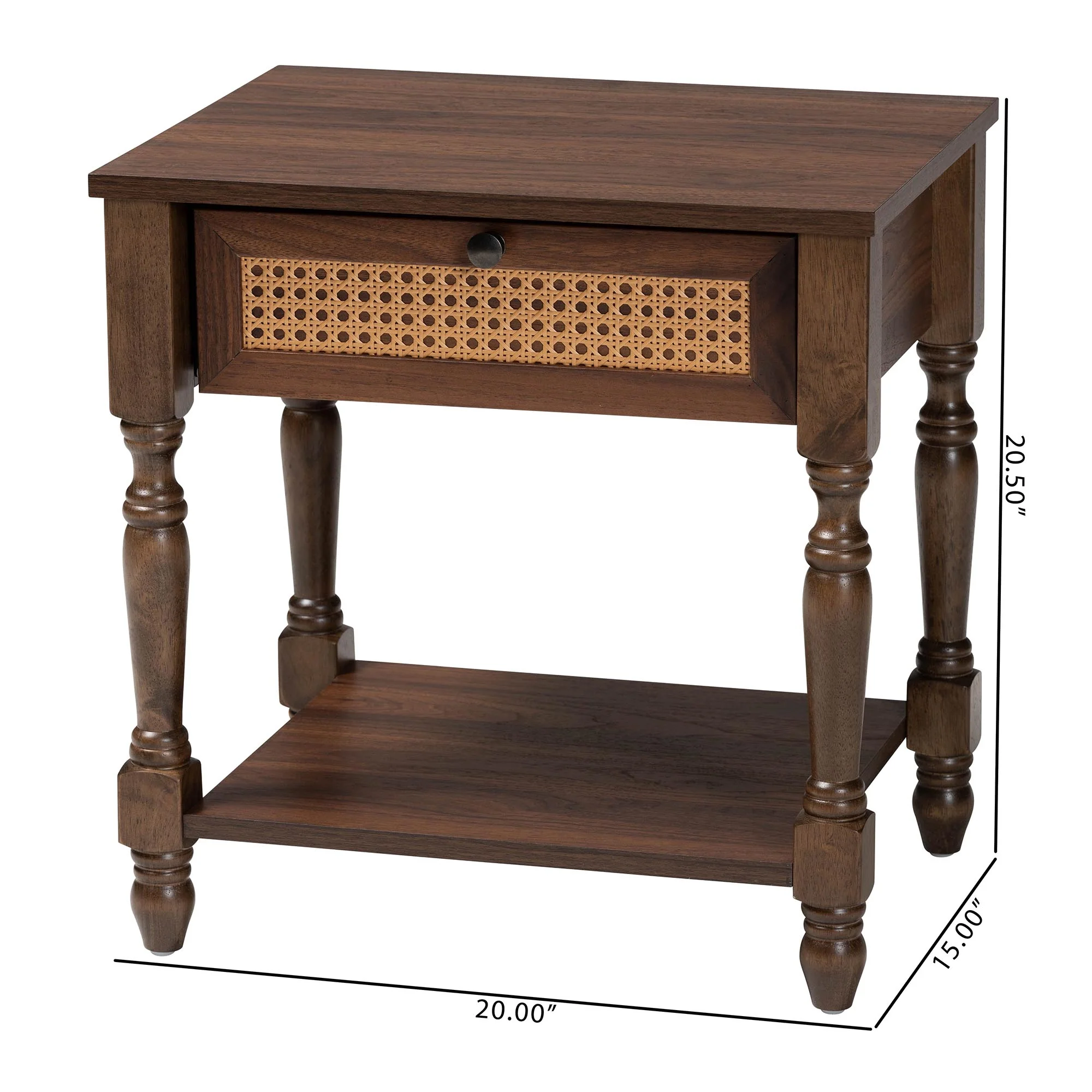 Baxton Studio Roden Transitional Dark Brown Nightstand with Rattan - Image 4