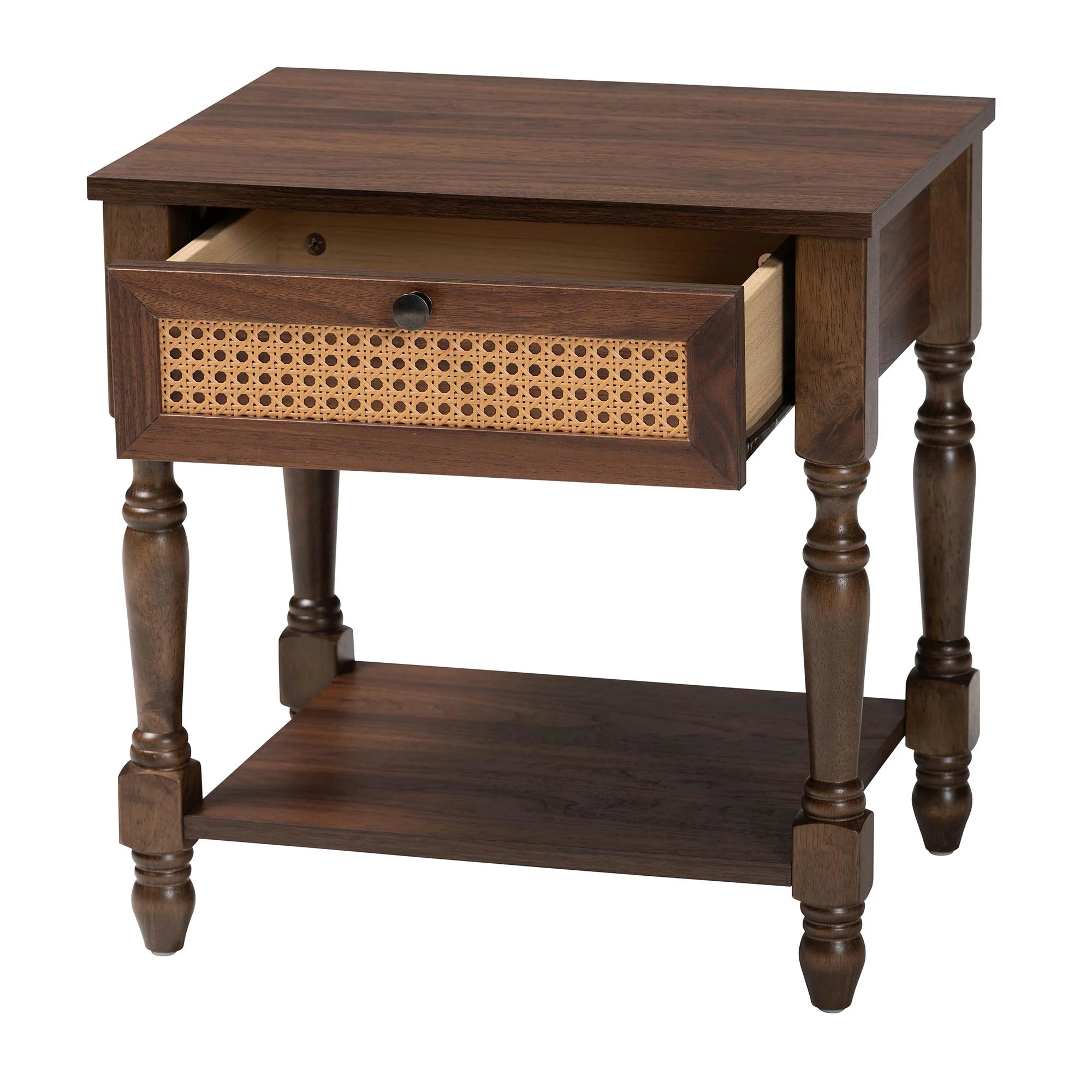 Baxton Studio Roden Transitional Dark Brown Nightstand with Rattan - Image 6