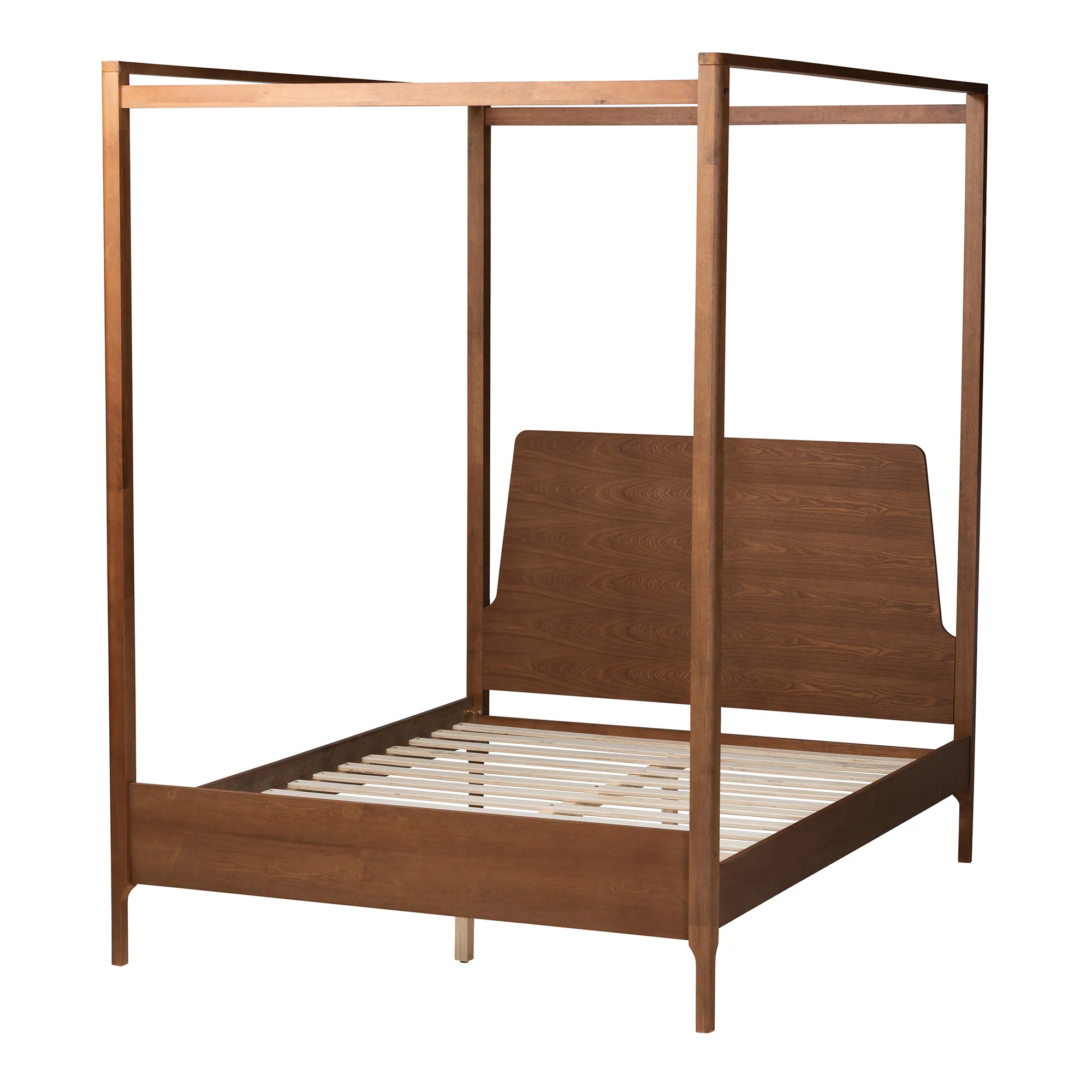 Baxton Studio Roman Classic and Traditional Ash Walnut Finished Wood Queen Size Canopy Bed - Image 4