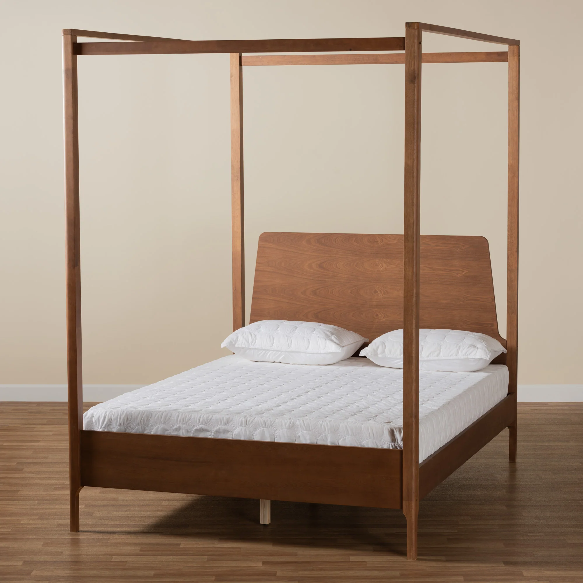 Baxton Studio Roman Classic and Traditional Ash Walnut Finished Wood Queen Size Canopy Bed - Image 9