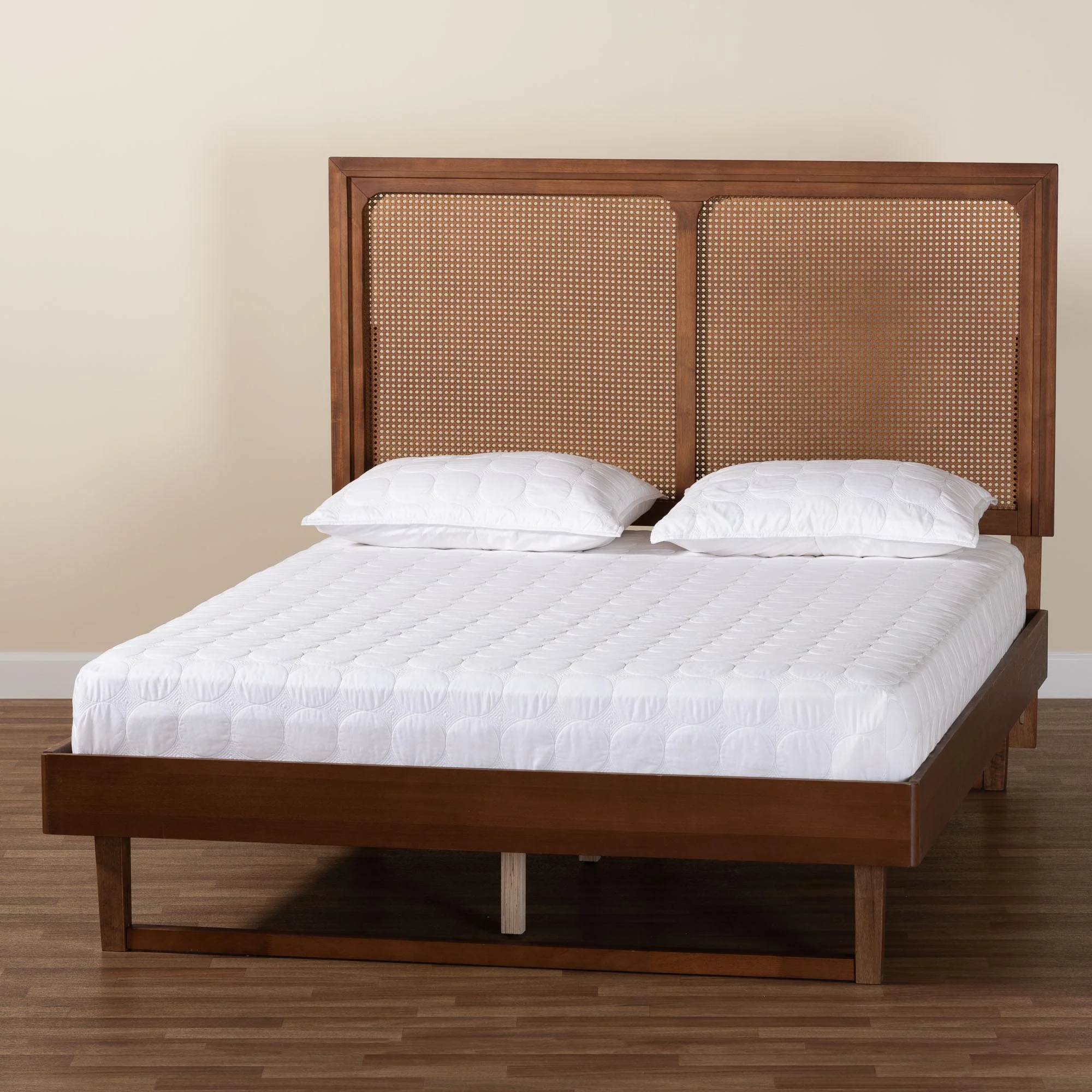 Baxton Studio Rondell Mid-Century Modern Ash Walnut Woven Rattan King Size Bed - Image 2