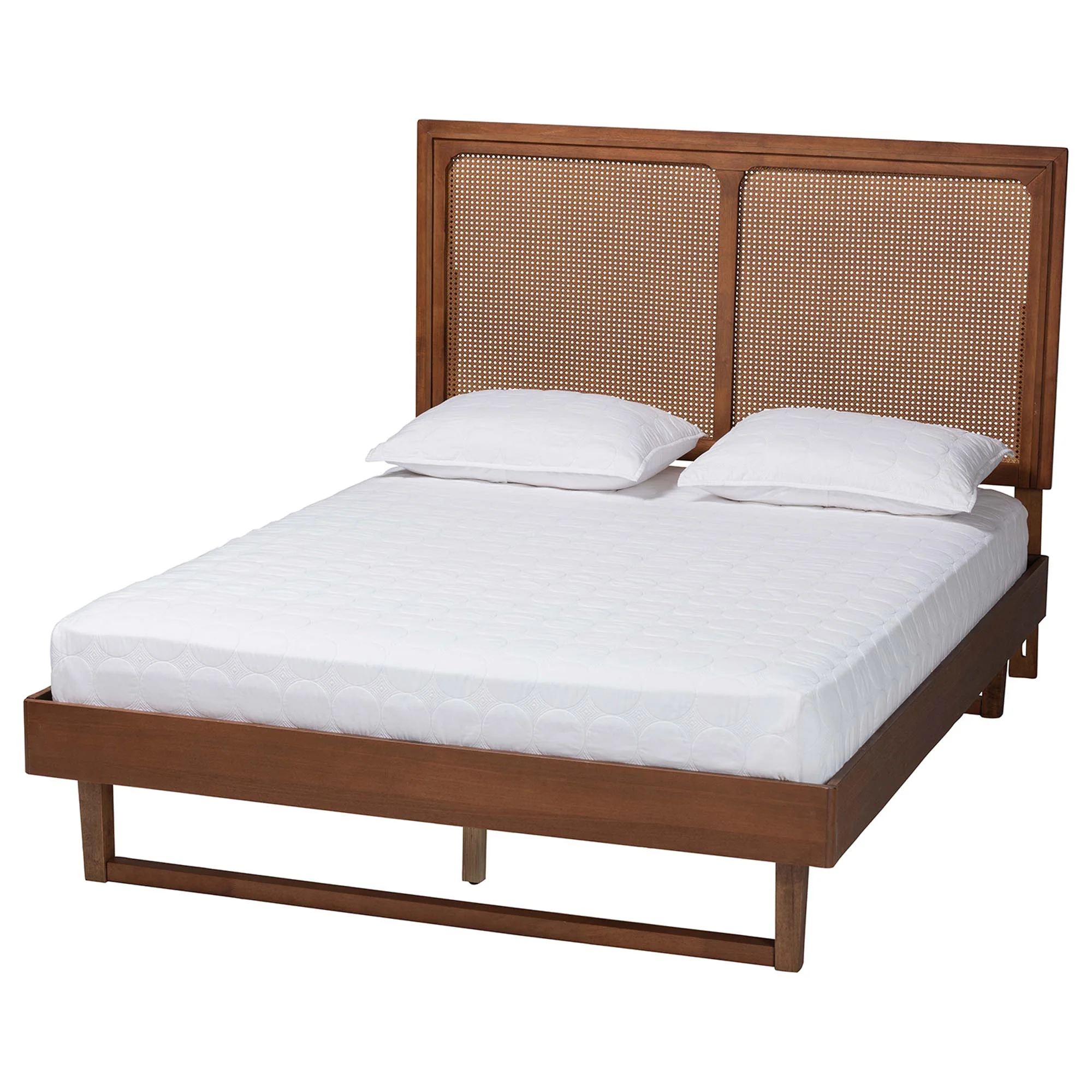 Baxton Studio Rondell Mid-Century Modern Ash Walnut Woven Rattan King Size Bed - Image 6