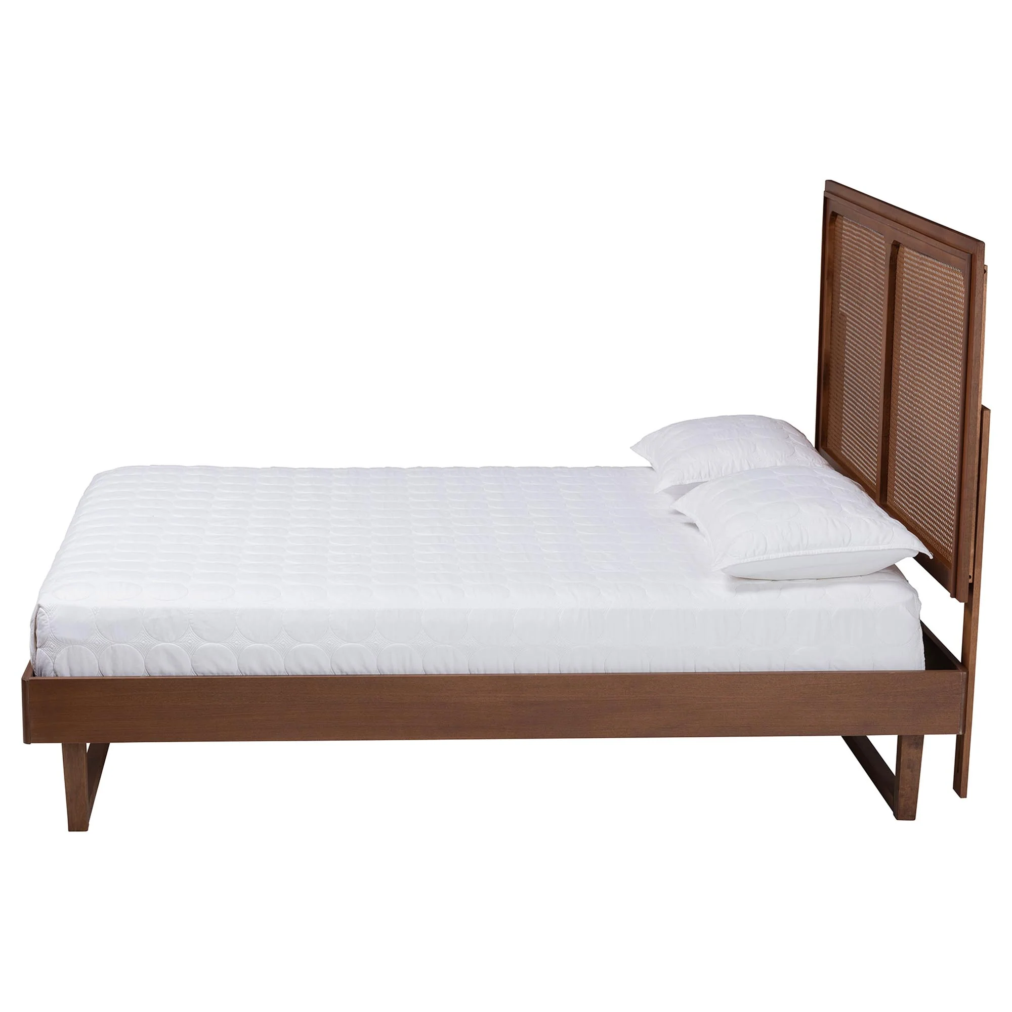Baxton Studio Rondell Mid-Century Modern Ash Walnut Woven Rattan King Size Bed - Image 7