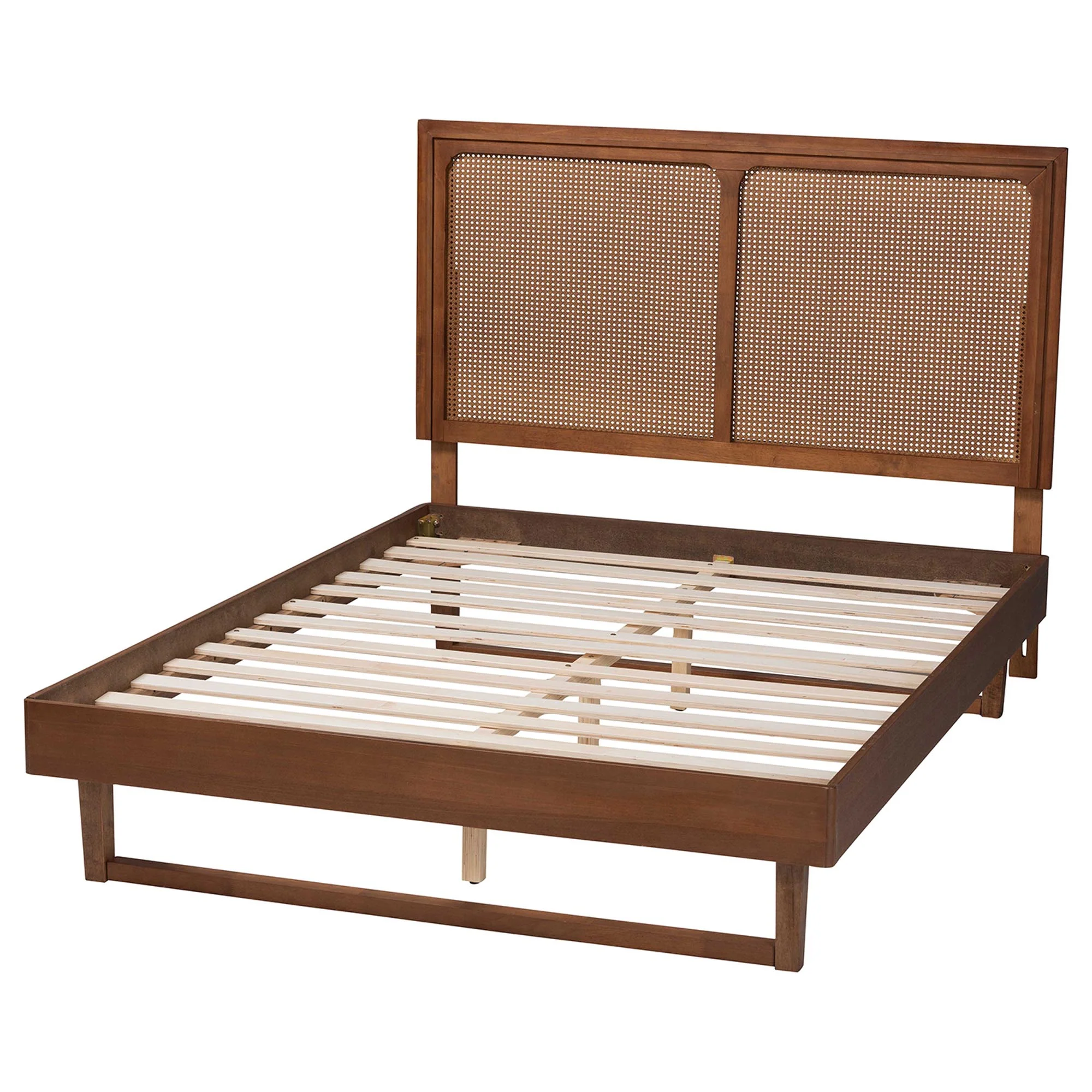 Baxton Studio Rondell Mid-Century Modern Ash Walnut Woven Rattan King Size Bed - Image 8
