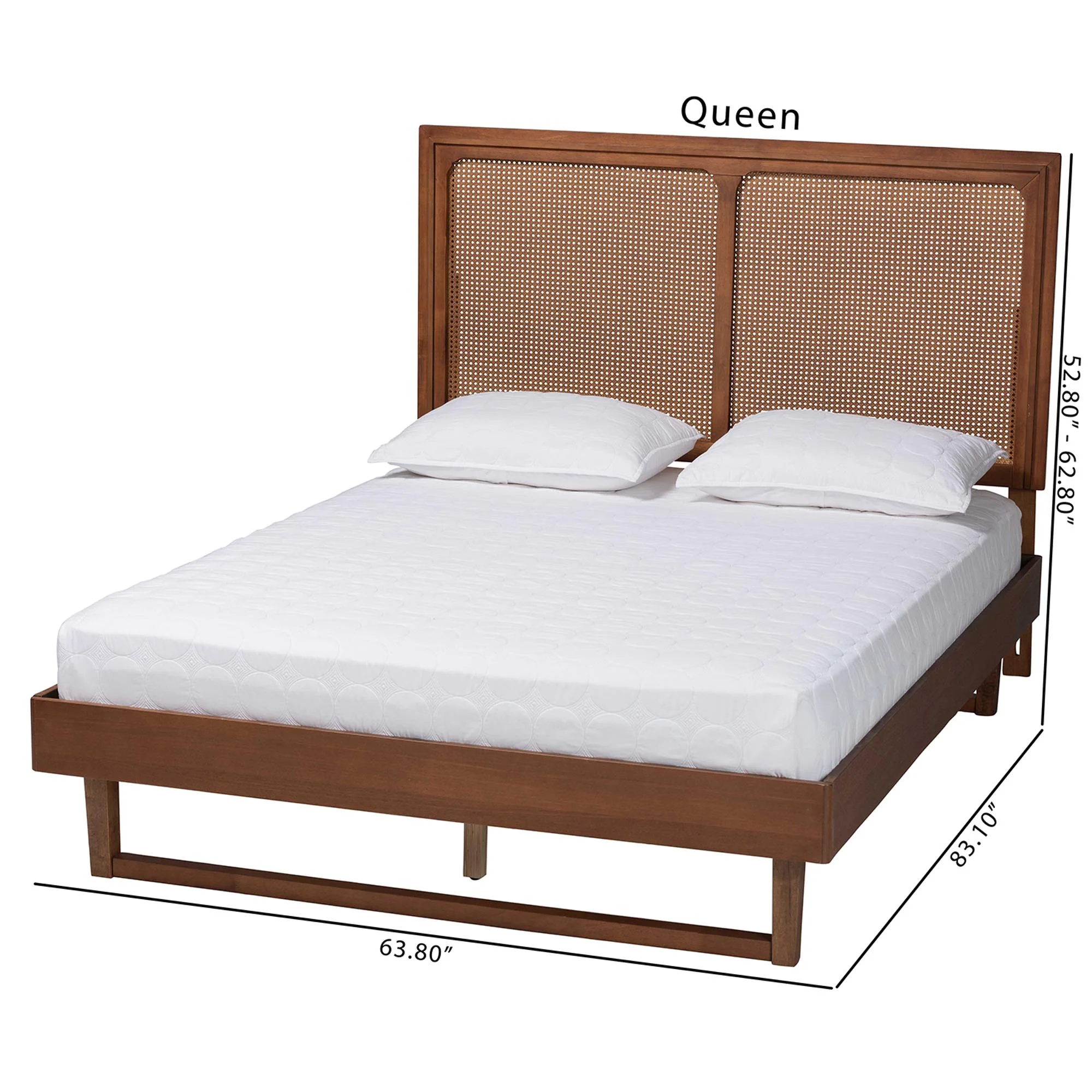 Baxton Studio Rondell Mid-Century Modern Ash Walnut Woven Rattan Queen Size Bed - Image 3