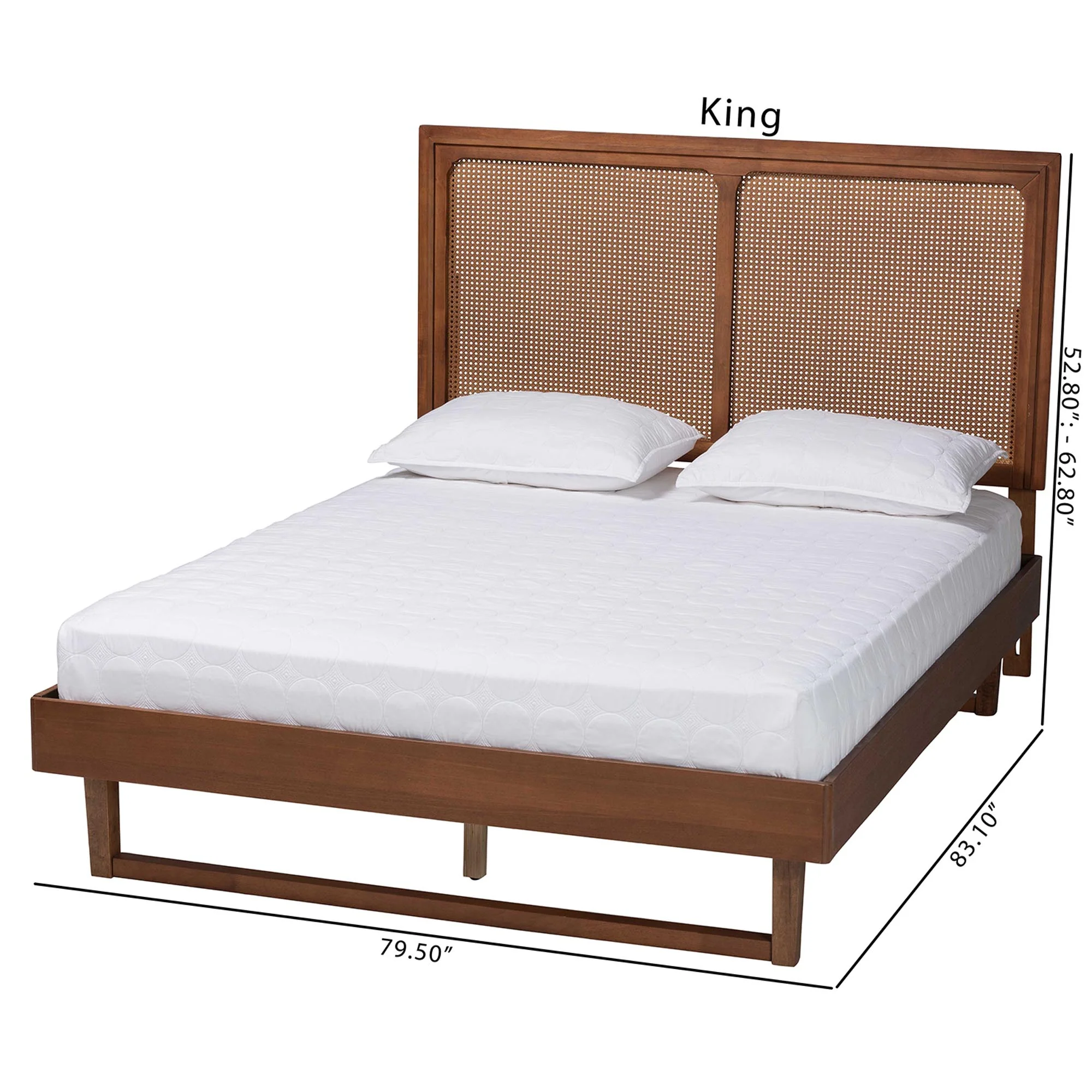 Baxton Studio Rondell Mid-Century Modern Ash Walnut Woven Rattan Queen Size Bed - Image 4