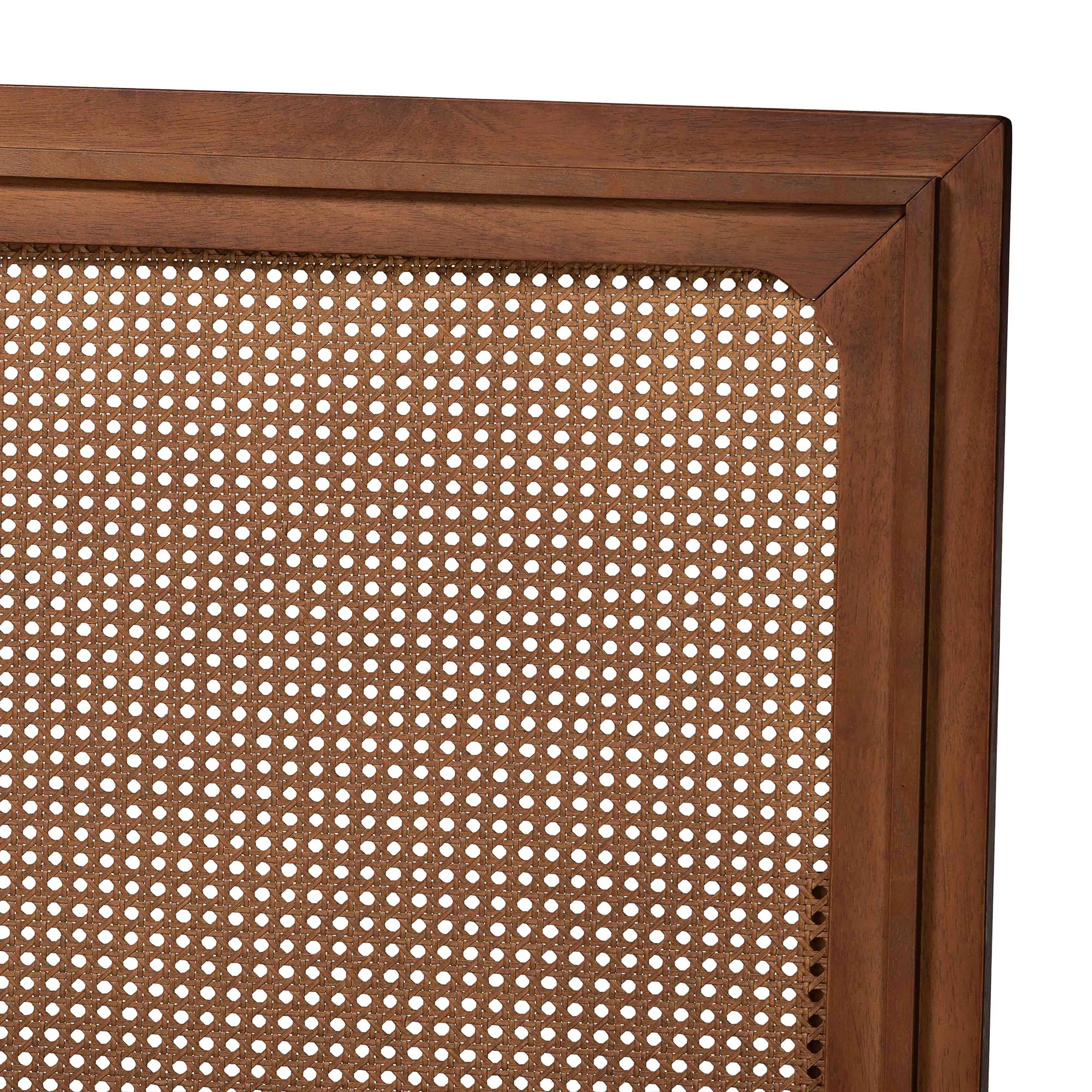 Baxton Studio Rondell Mid-Century Modern Ash Walnut Woven Rattan Queen Size Bed - Image 9