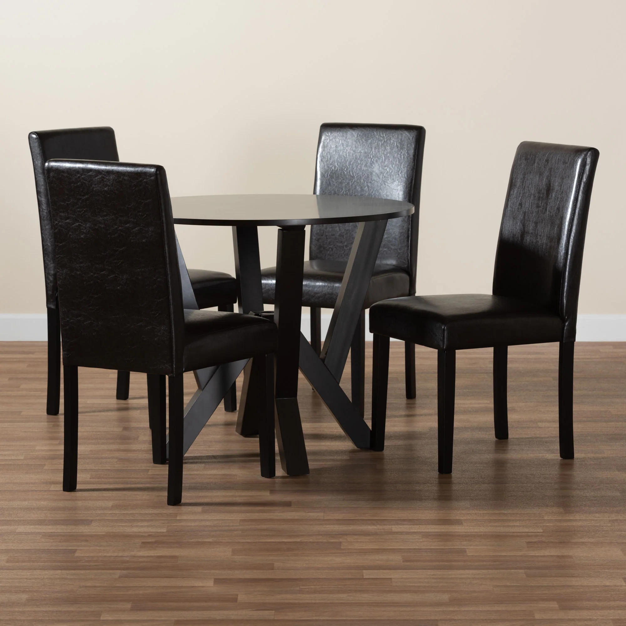Baxton Studio Rosi Modern Espresso Brown Faux Leather and Wood 5-Piece Dining Set - Image 2