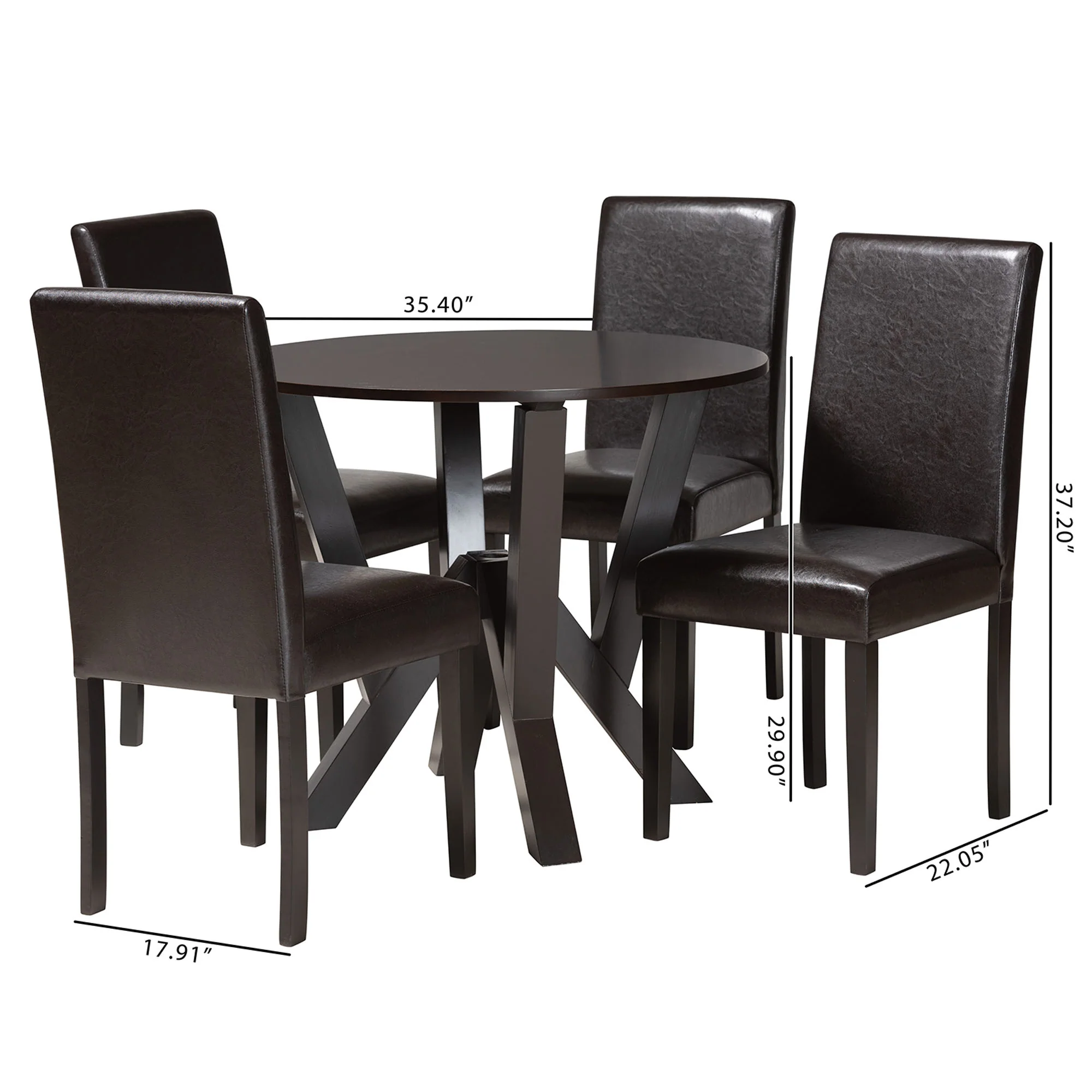 Baxton Studio Rosi Modern Espresso Brown Faux Leather and Wood 5-Piece Dining Set - Image 3