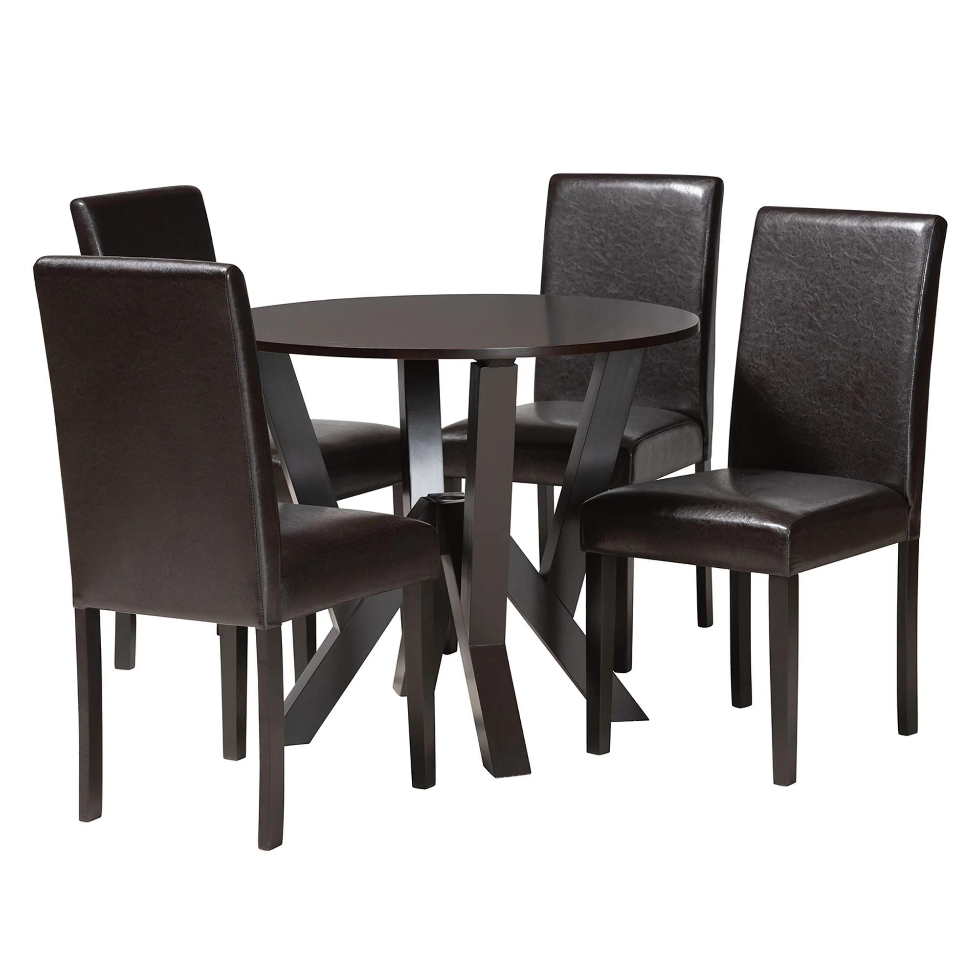 Baxton Studio Rosi Modern Espresso Brown Faux Leather and Wood 5-Piece Dining Set - Image 4