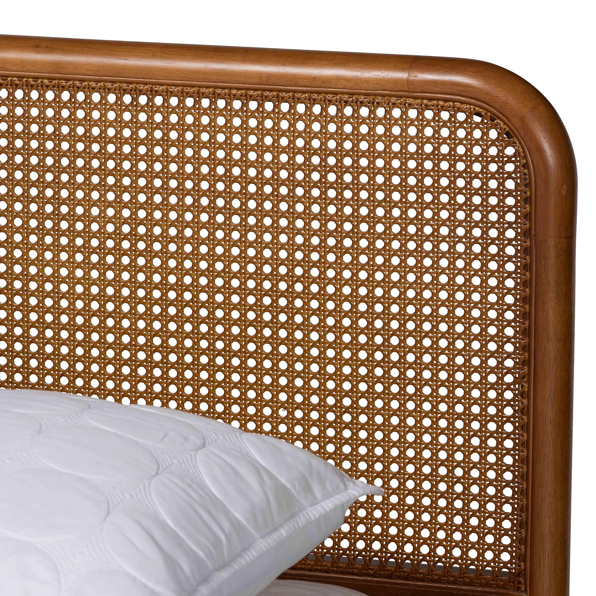 Baxton Studio Rosita Mid-Century Modern Transitional Light Grey Velvet Fabric and Walnut Brown Finished Wood Queen Size Platform Bed - Image 5