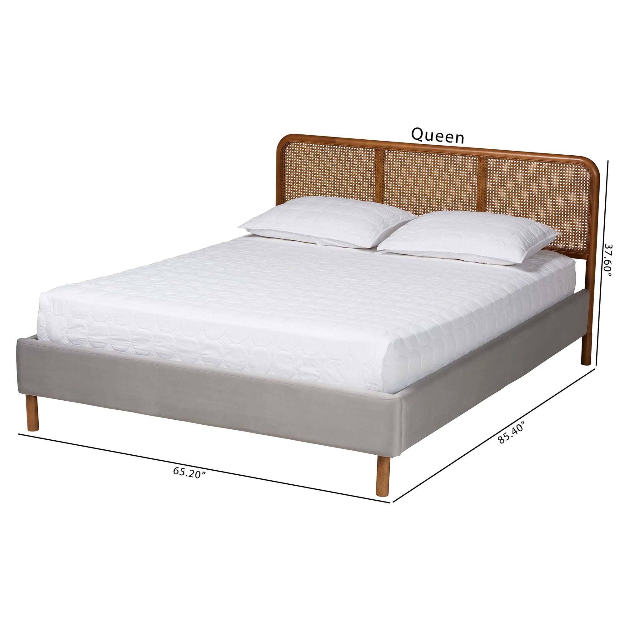 Baxton Studio Rosita Mid-Century Modern Transitional Light Grey Velvet Fabric and Walnut Brown Finished Wood Queen Size Platform Bed - Image 8