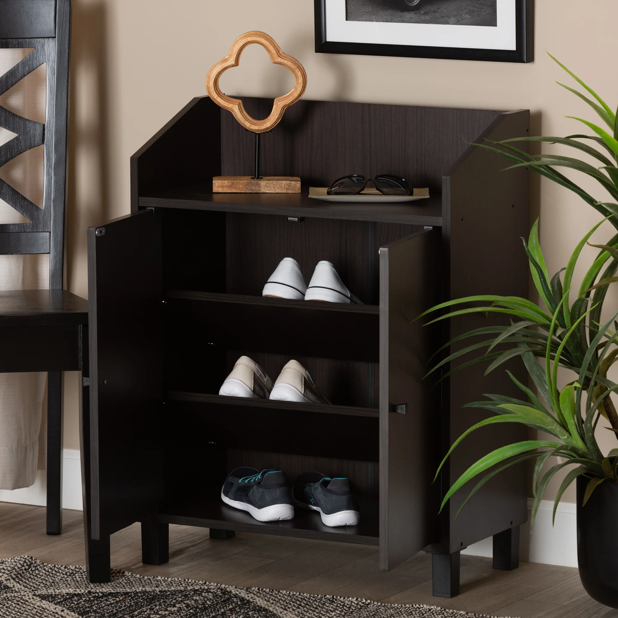 Baxton Studio Rossin Modern and Contemporary Dark Brown Finished Wood 2-Door Entryway Shoe Storage Cabinet with Top Shelf - Image 2