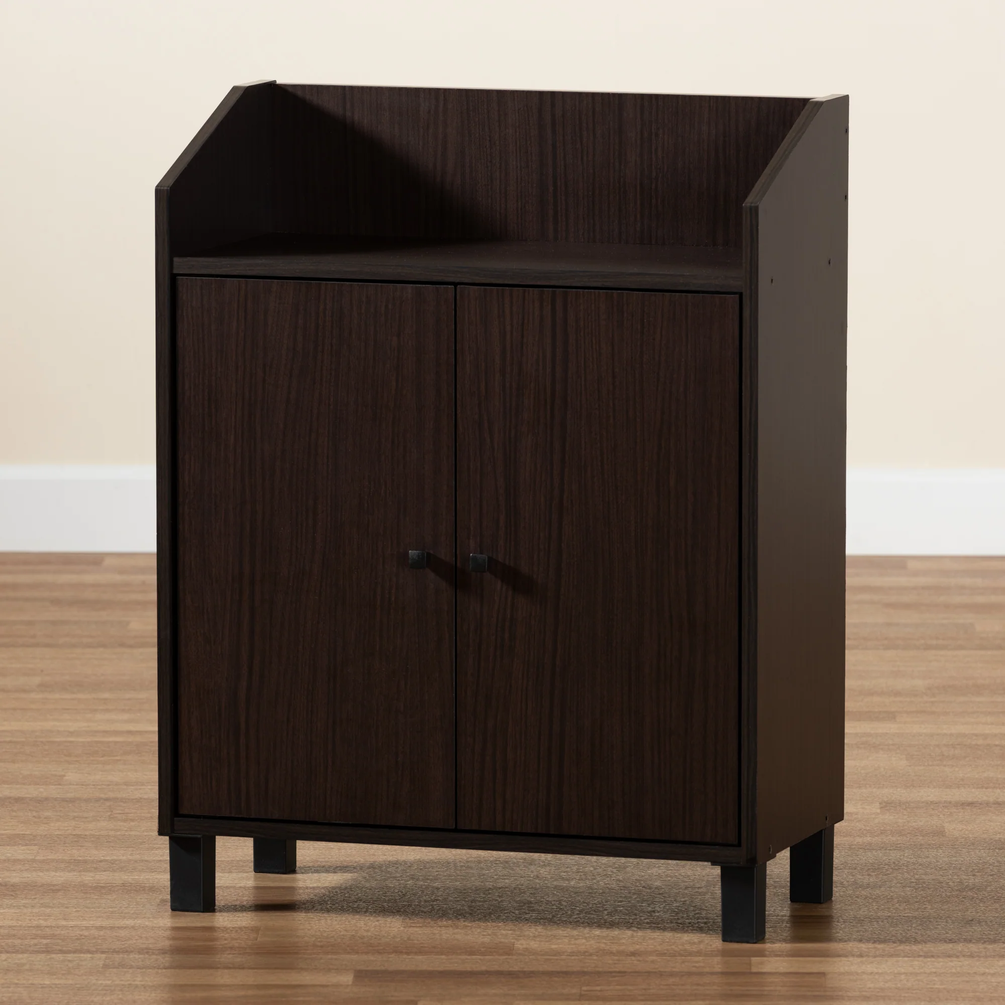 Baxton Studio Rossin Modern and Contemporary Dark Brown Finished Wood 2-Door Entryway Shoe Storage Cabinet with Top Shelf - Image 3