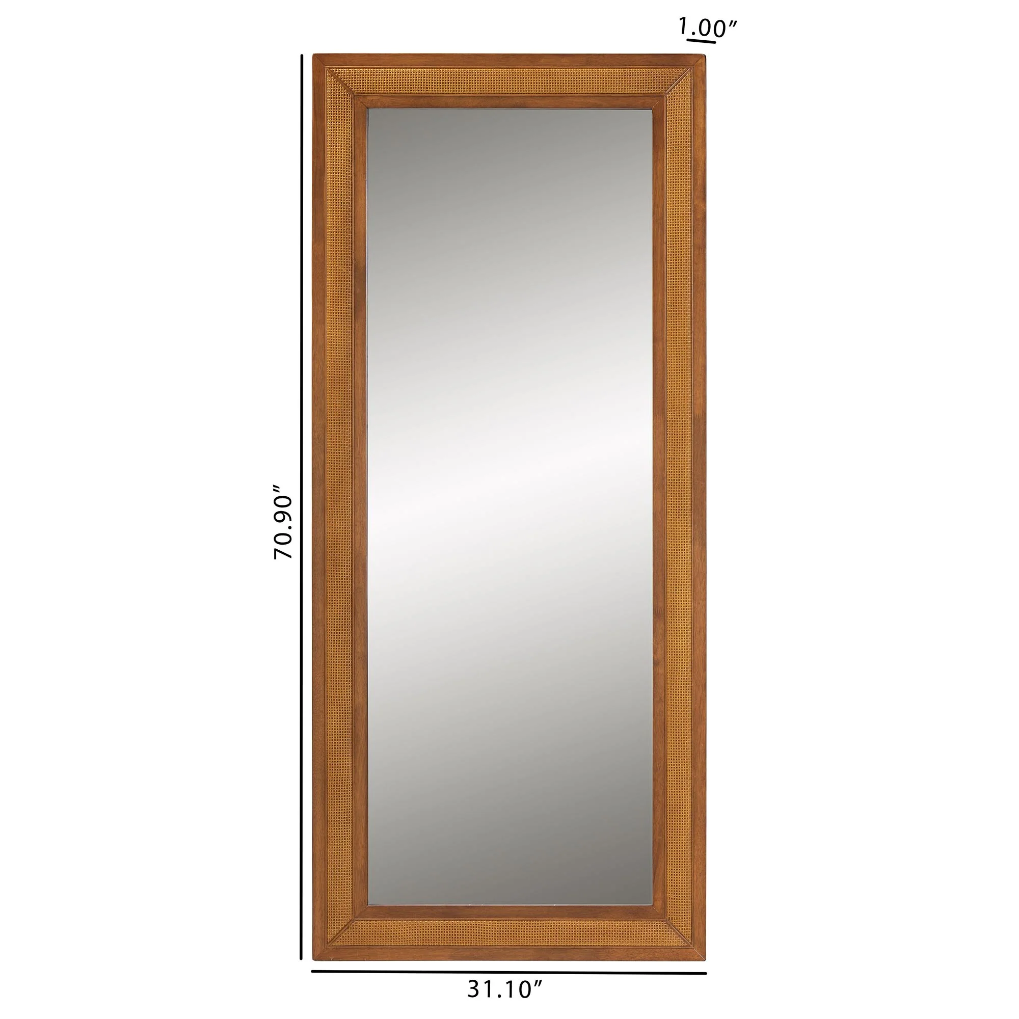 Baxton Studio Rowanne Mid-Century Modern Walnut Brown Rubberwood and Rattan Frame Wall Mirror - Image 5