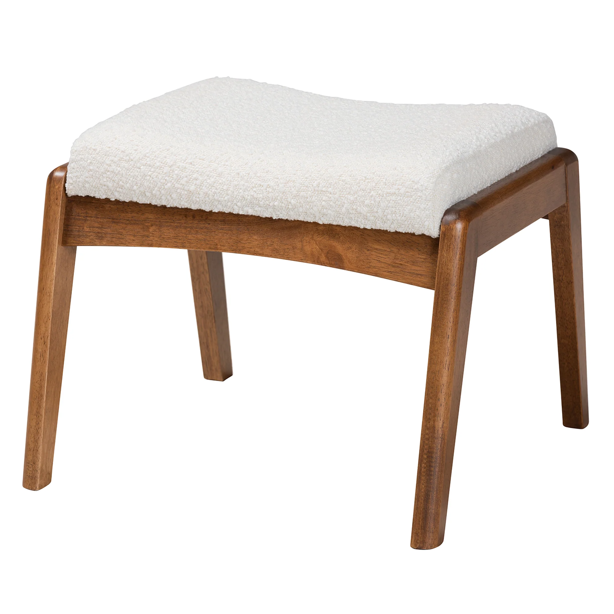 Baxton Studio Roxy Mid-Century Modern Off-White Boucle Upholstered and Walnut Brown Finished Wood Ottoman Footstool - Image 2