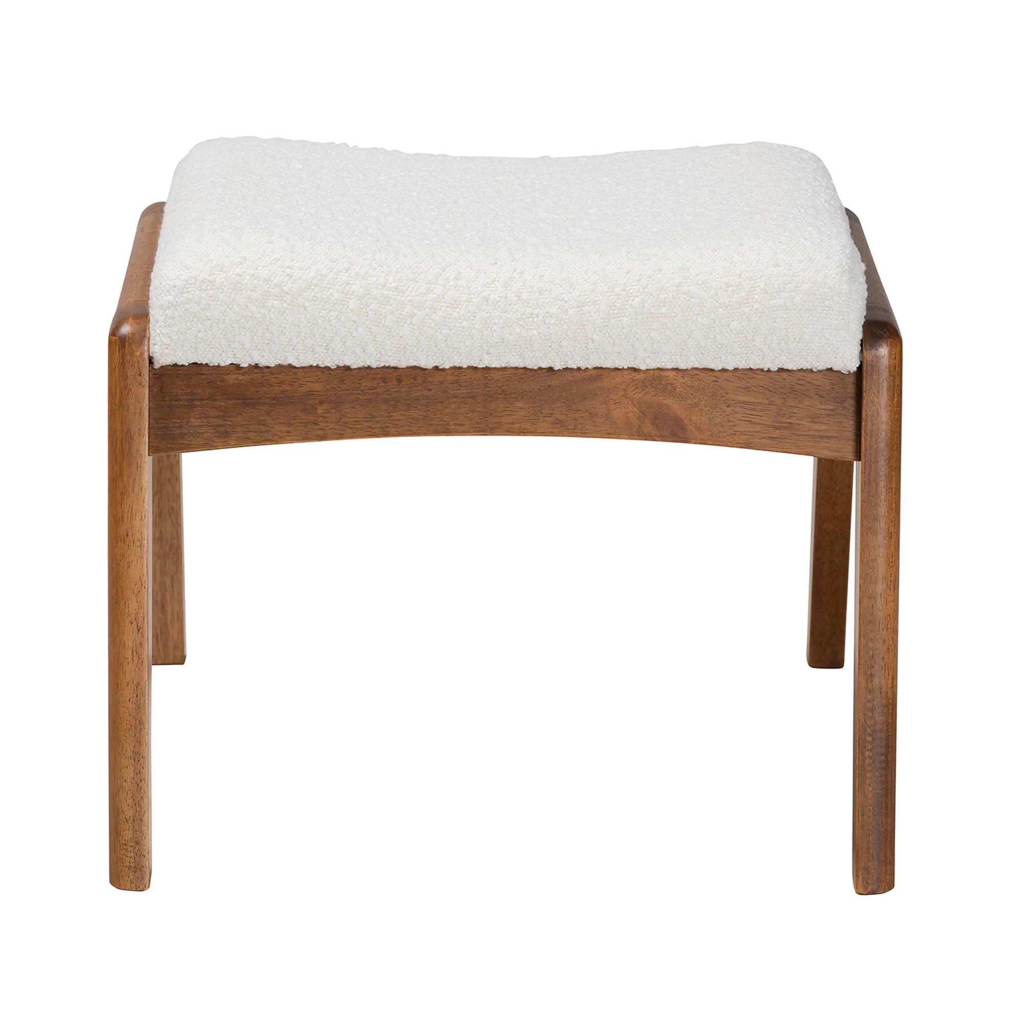 Baxton Studio Roxy Mid-Century Modern Off-White Boucle Upholstered and Walnut Brown Finished Wood Ottoman Footstool - Image 3