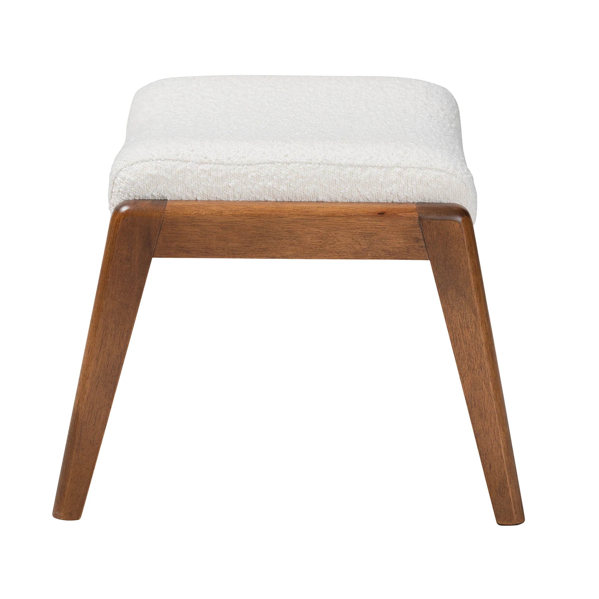 Baxton Studio Roxy Mid-Century Modern Off-White Boucle Upholstered and Walnut Brown Finished Wood Ottoman Footstool - Image 4